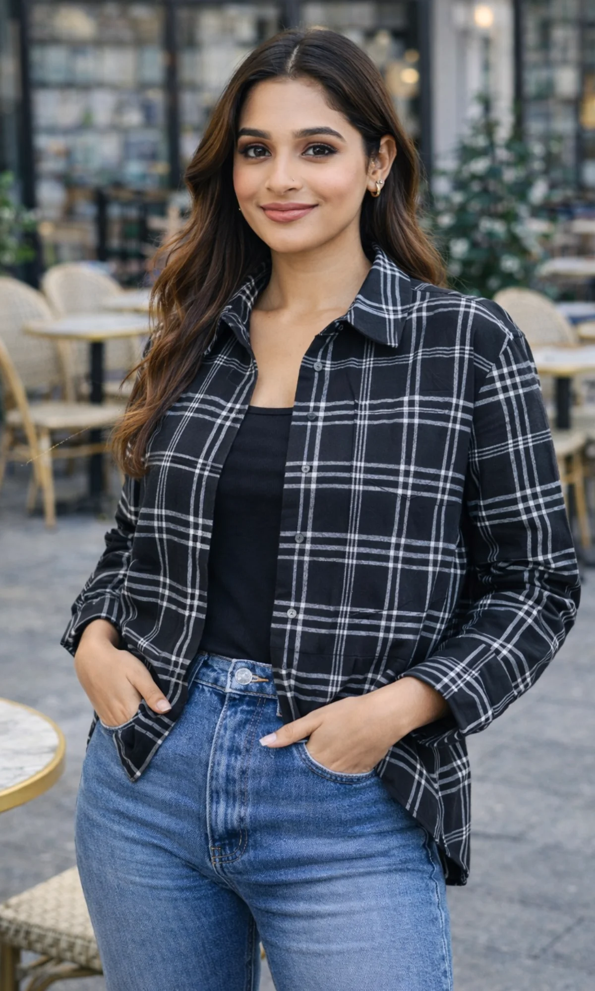 Black and Grey Linear Checked Shirt - Image 3