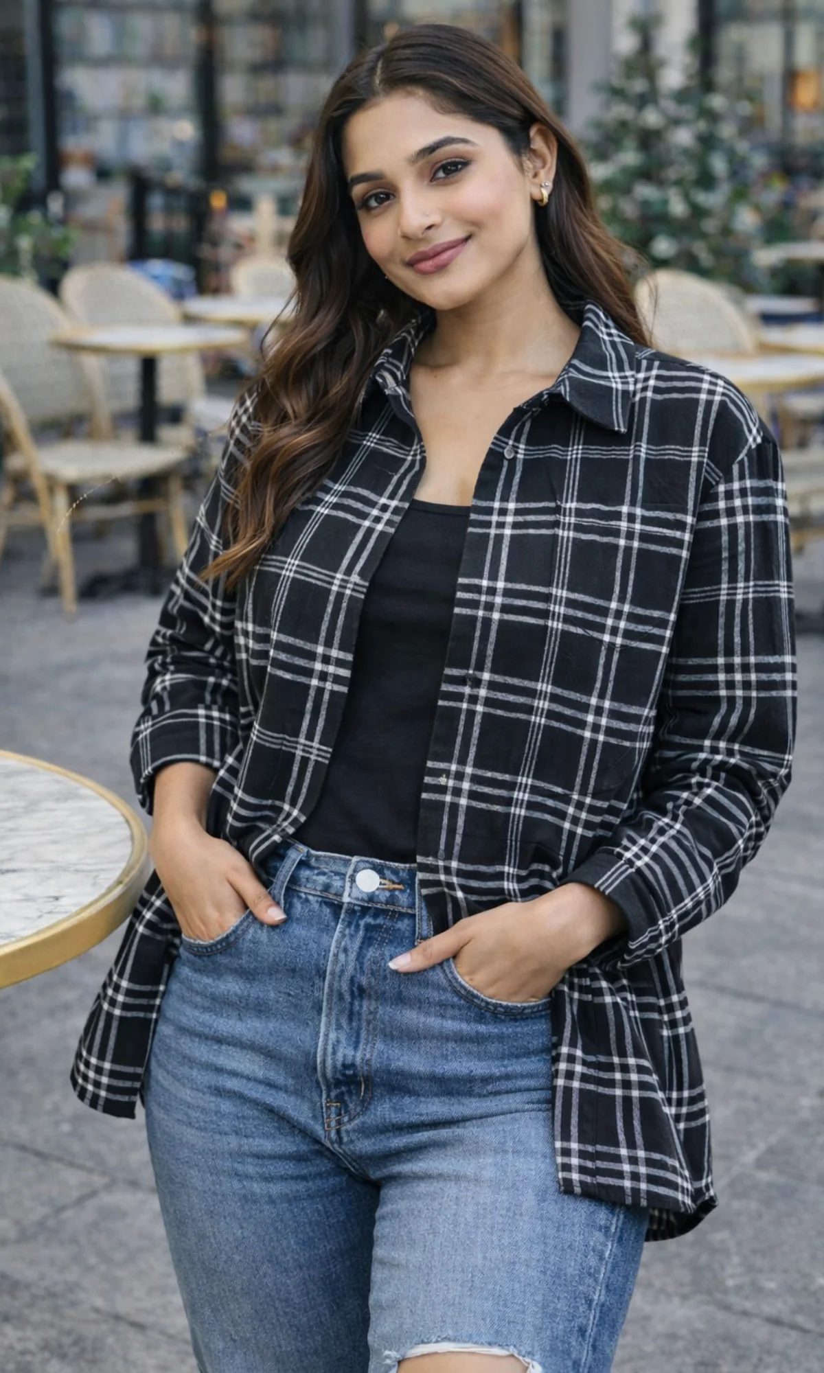 Black and Grey Linear Checked Shirt - Image 4
