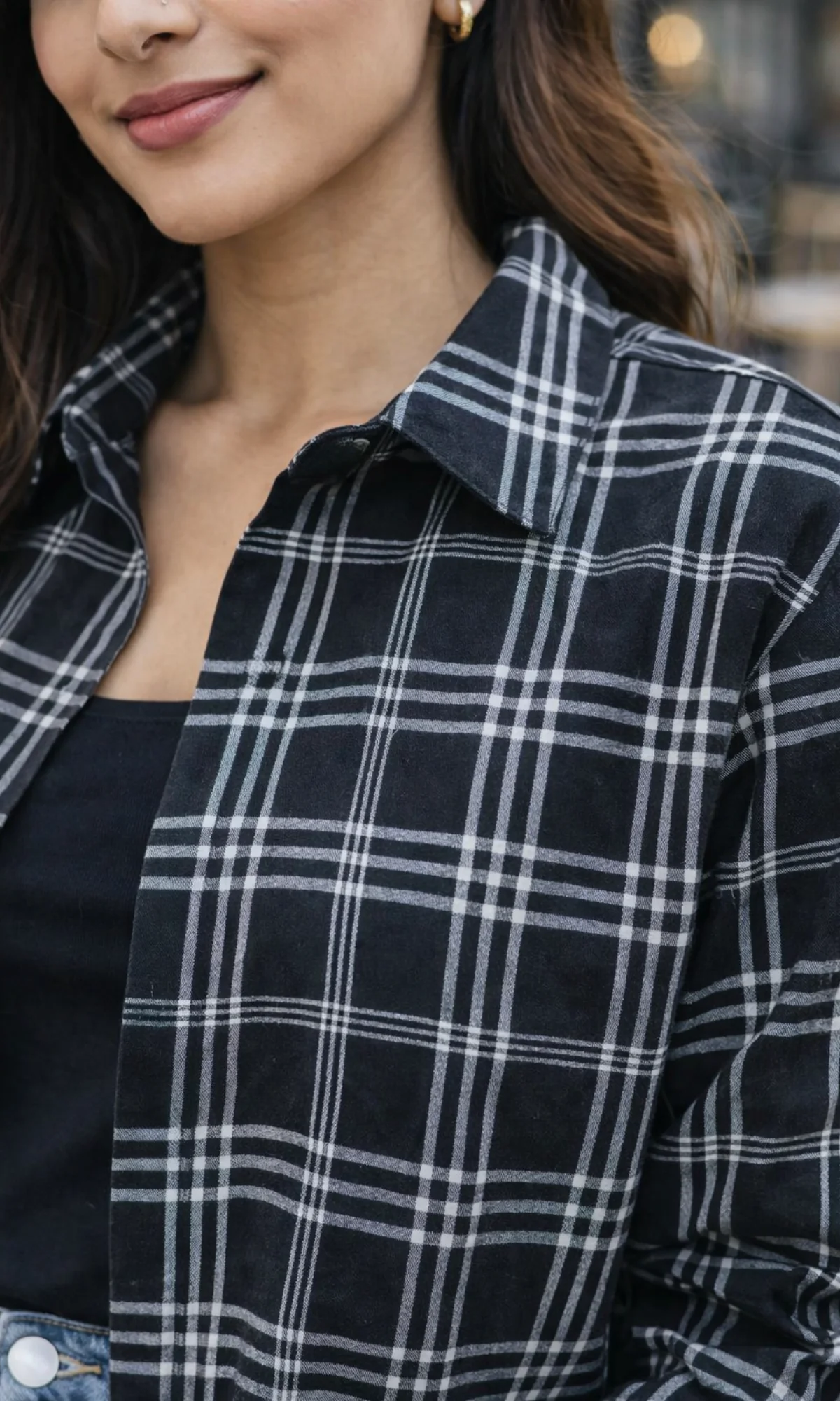 Black and Grey Linear Checked Shirt - Image 5