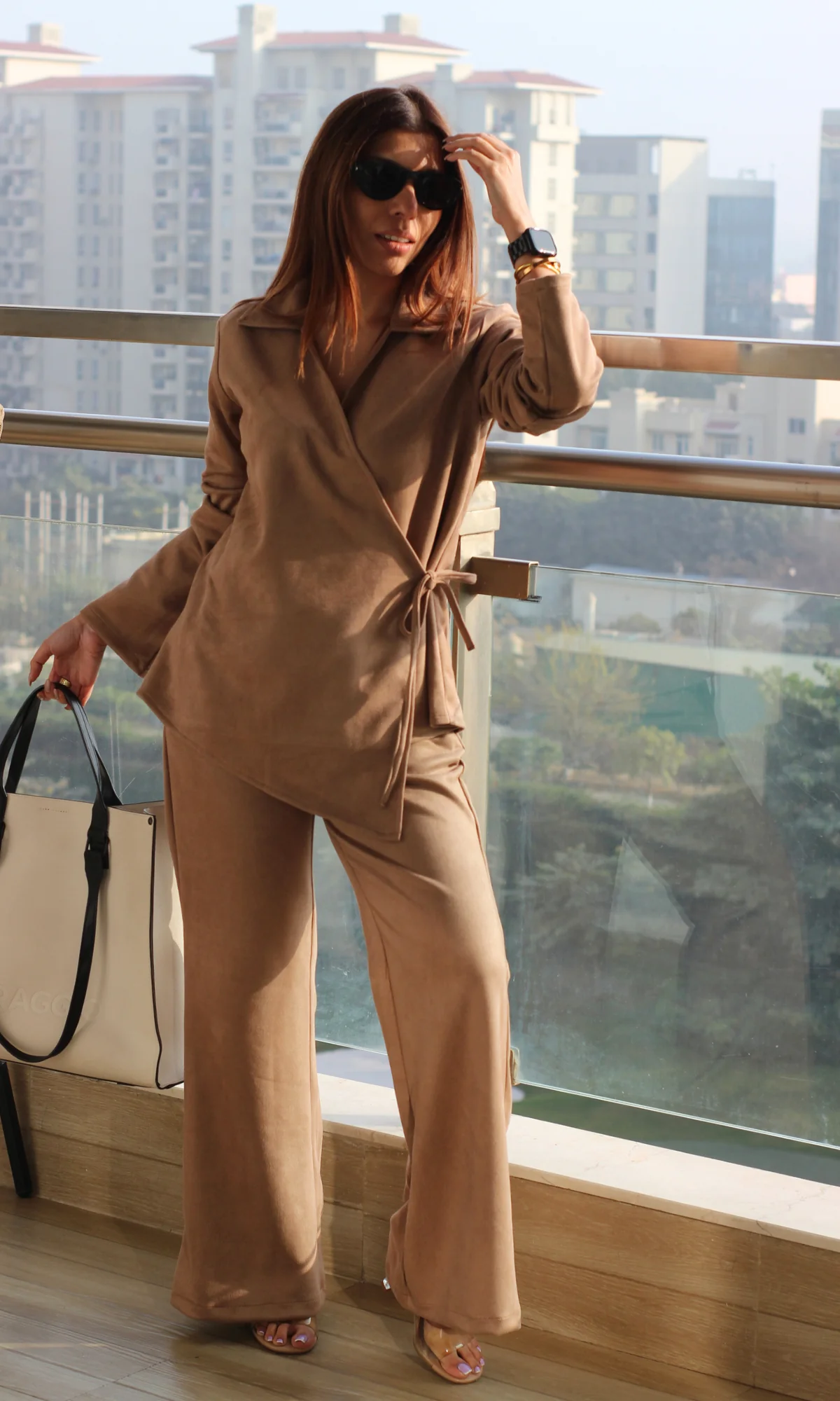 Nude-Pink Suede Kimono Top and Pants Co-ord - Image 3