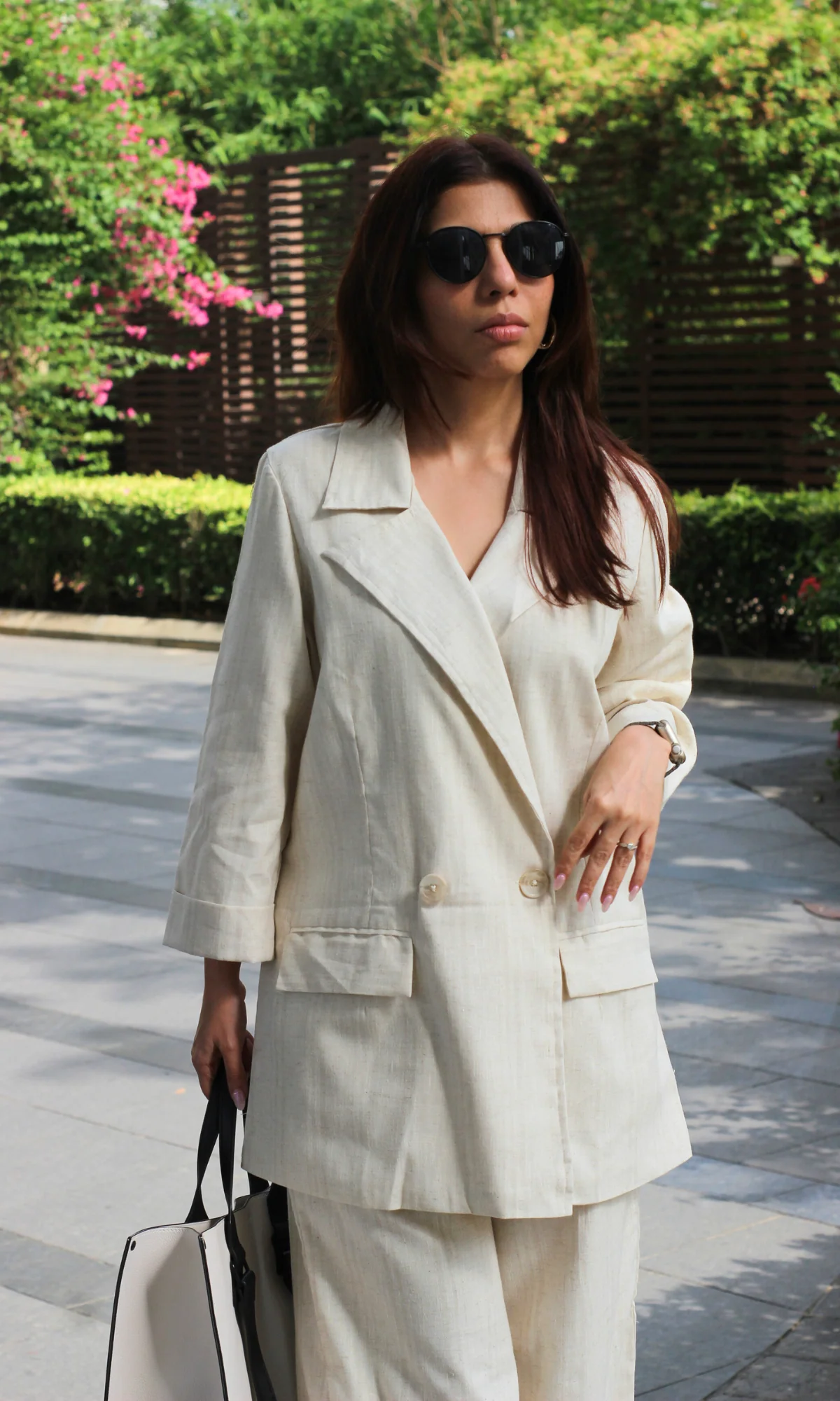 Oatmeal Weave Textured Blazer with Straight Pants Co-ord - Image 4