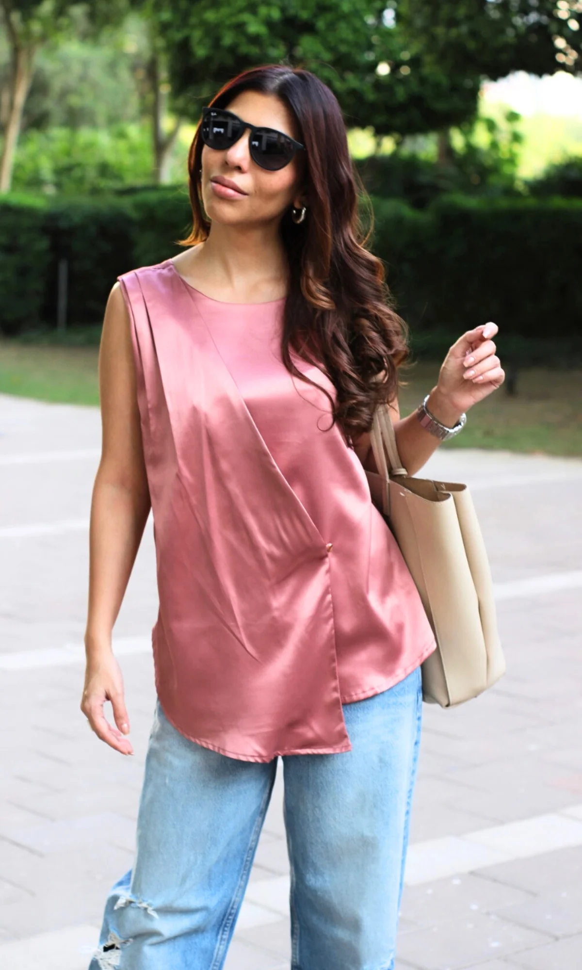 Old Rose Asymmetric Button Detail Top - Image 5