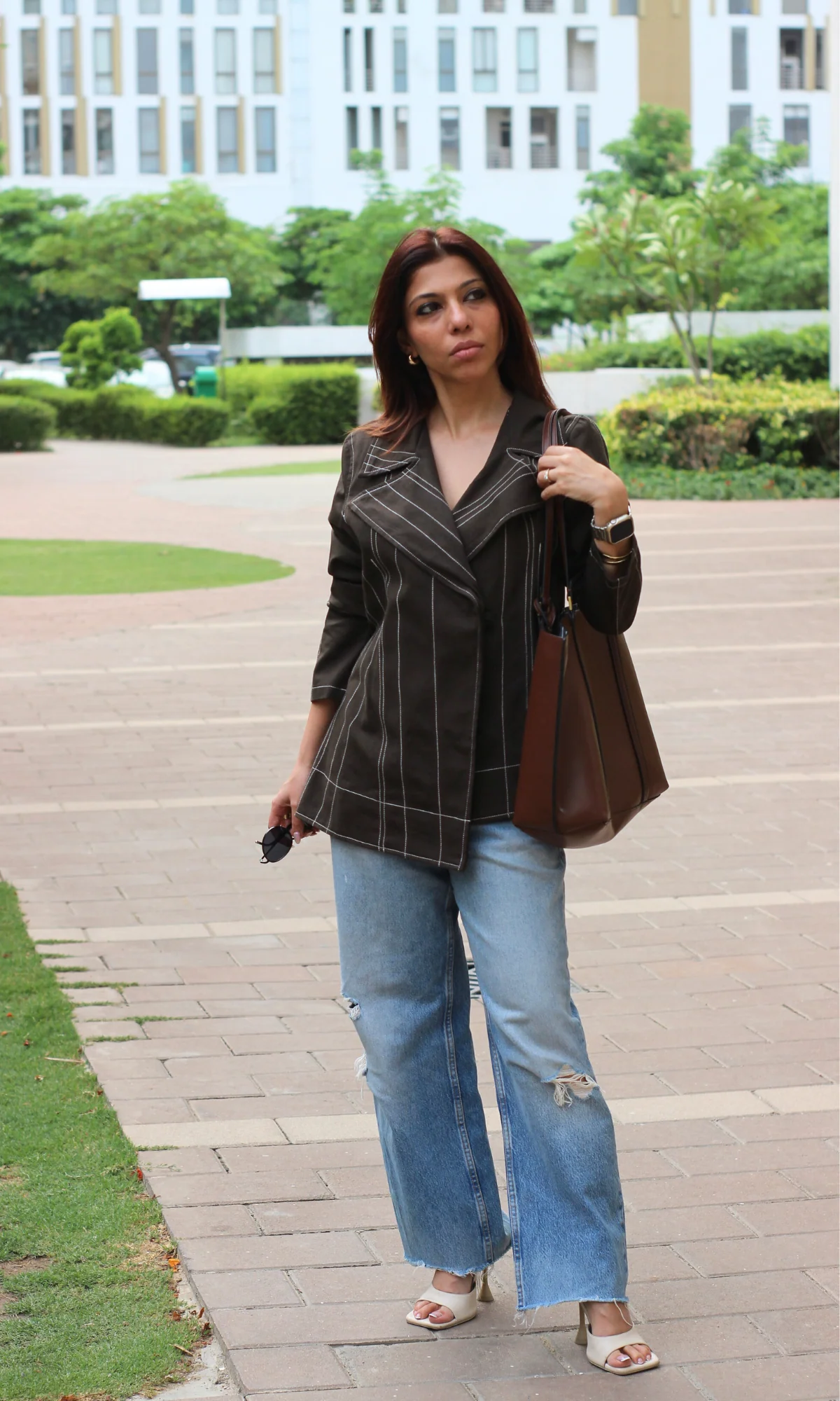 Olive Brown Contrast Stitch Jacket - Image 3