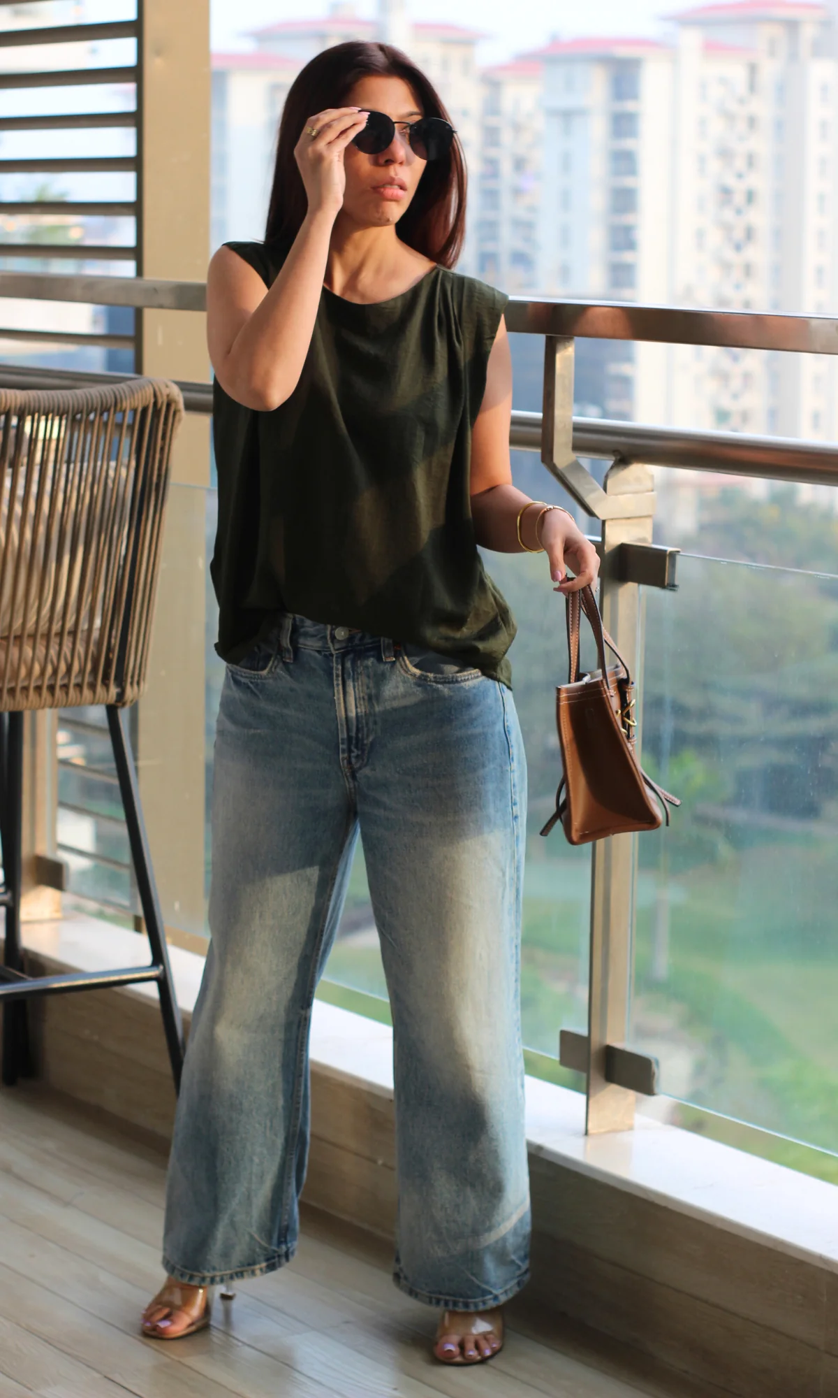 Olive Gathered Shoulder Top - Image 2
