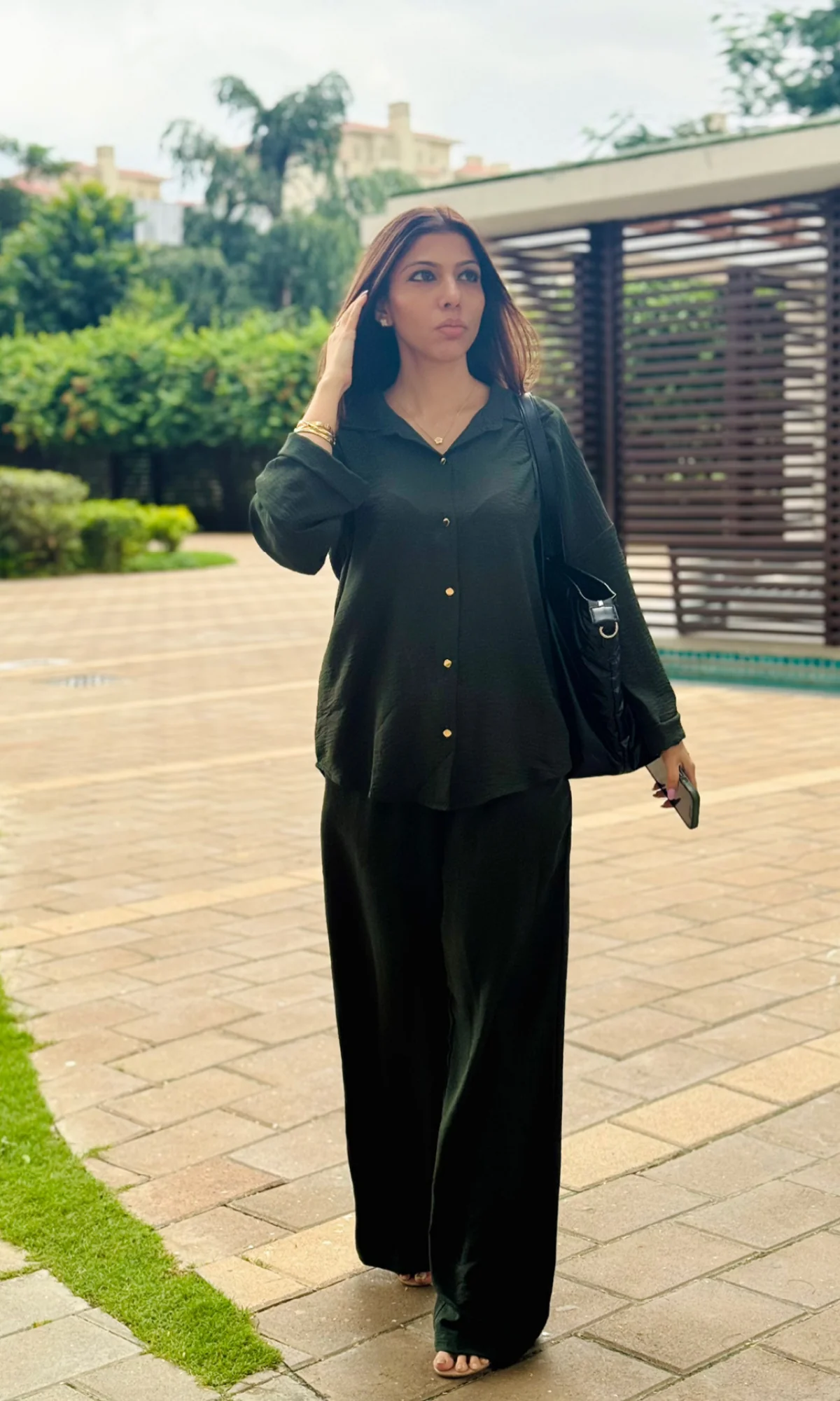 Olive Metallic Buttoned Shirt and Pants Co-ord - Image 2