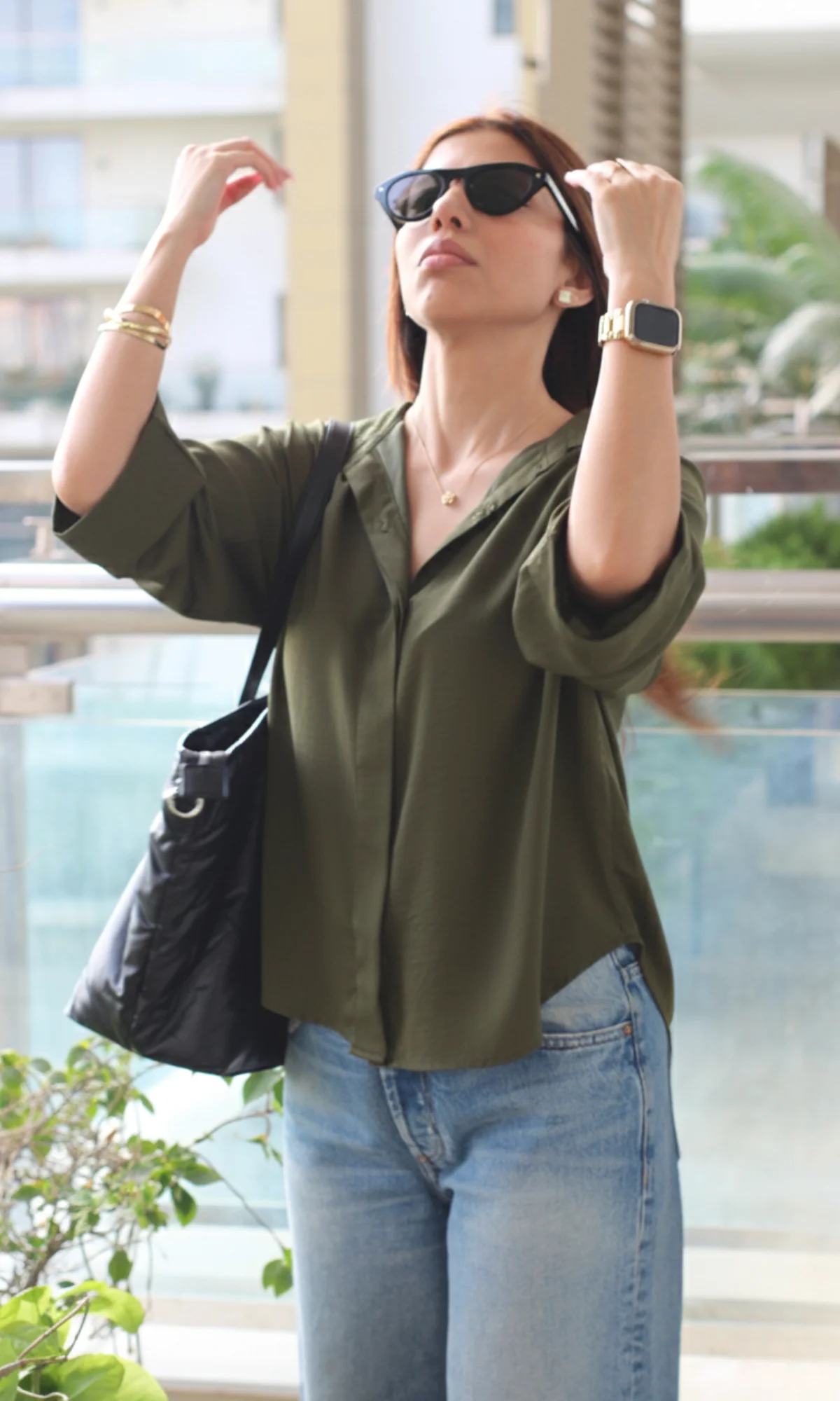 Olive Sheen Oversized Shirt - Image 4