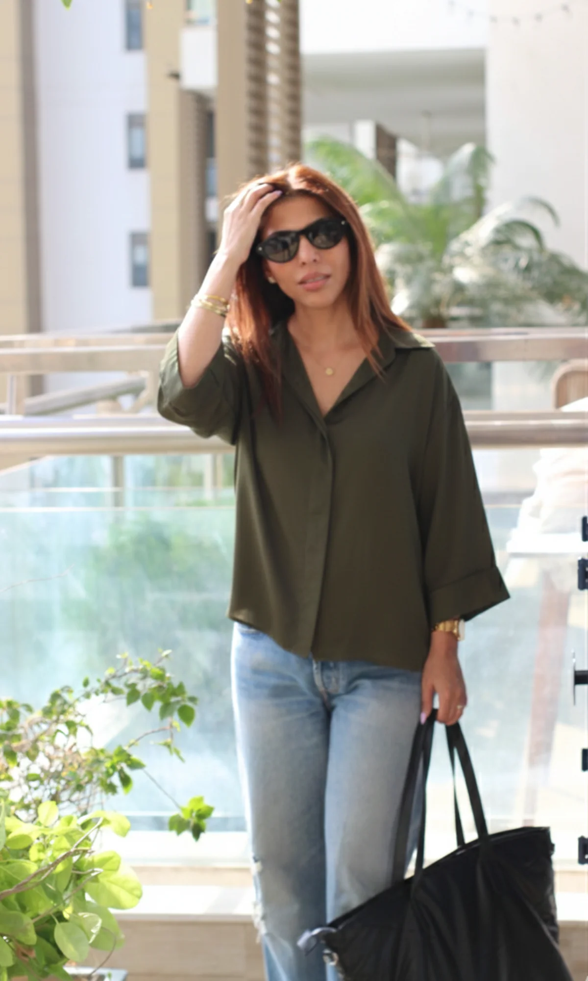 Olive Sheen Oversized Shirt - Image 5