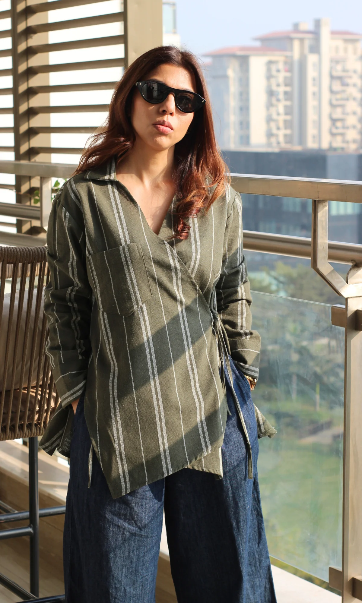Olive Weaved Cuts Detail Kimono Top - Image 2