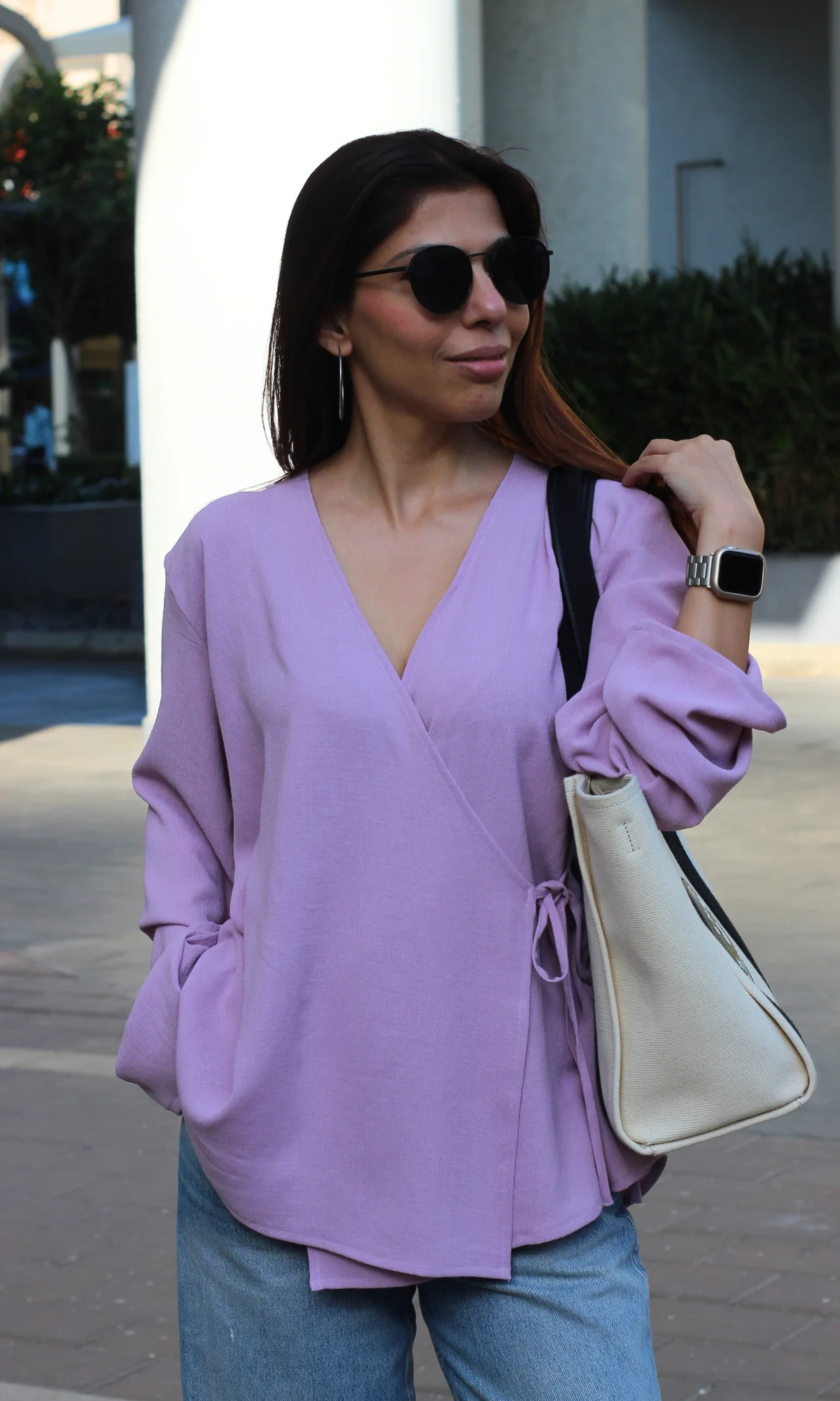 Pastel Plum Textured Tie Detail Kimono Top - Image 5