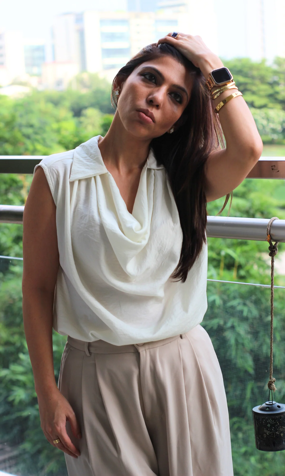 Pearl Mist Collared Cowl Neck Top - Image 4
