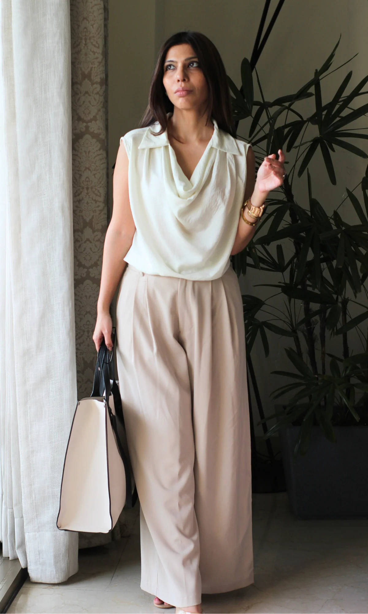 Pearl Mist Collared Cowl Neck Top - Image 5