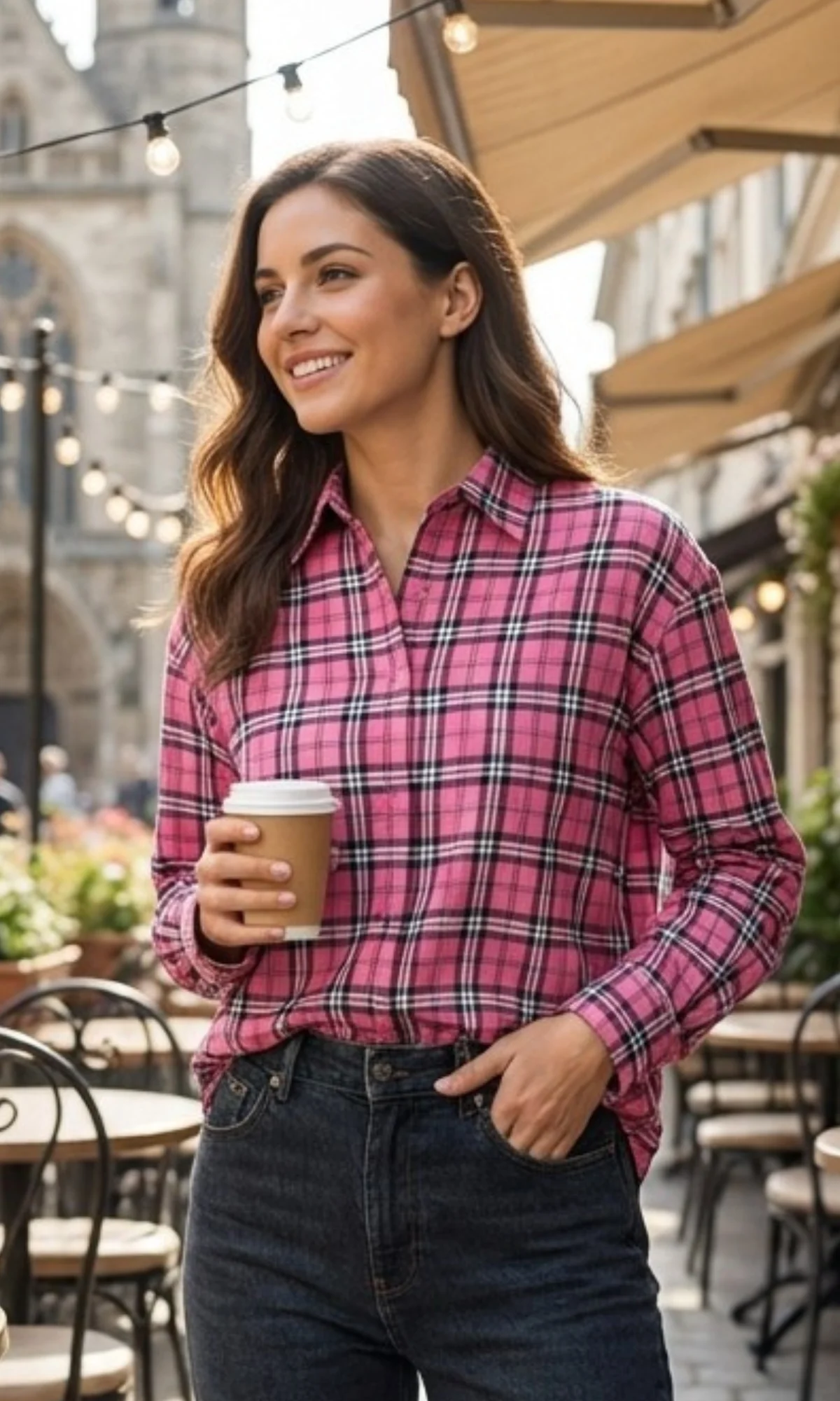 Pink-Black Plaid Cotton Shirt - Image 4