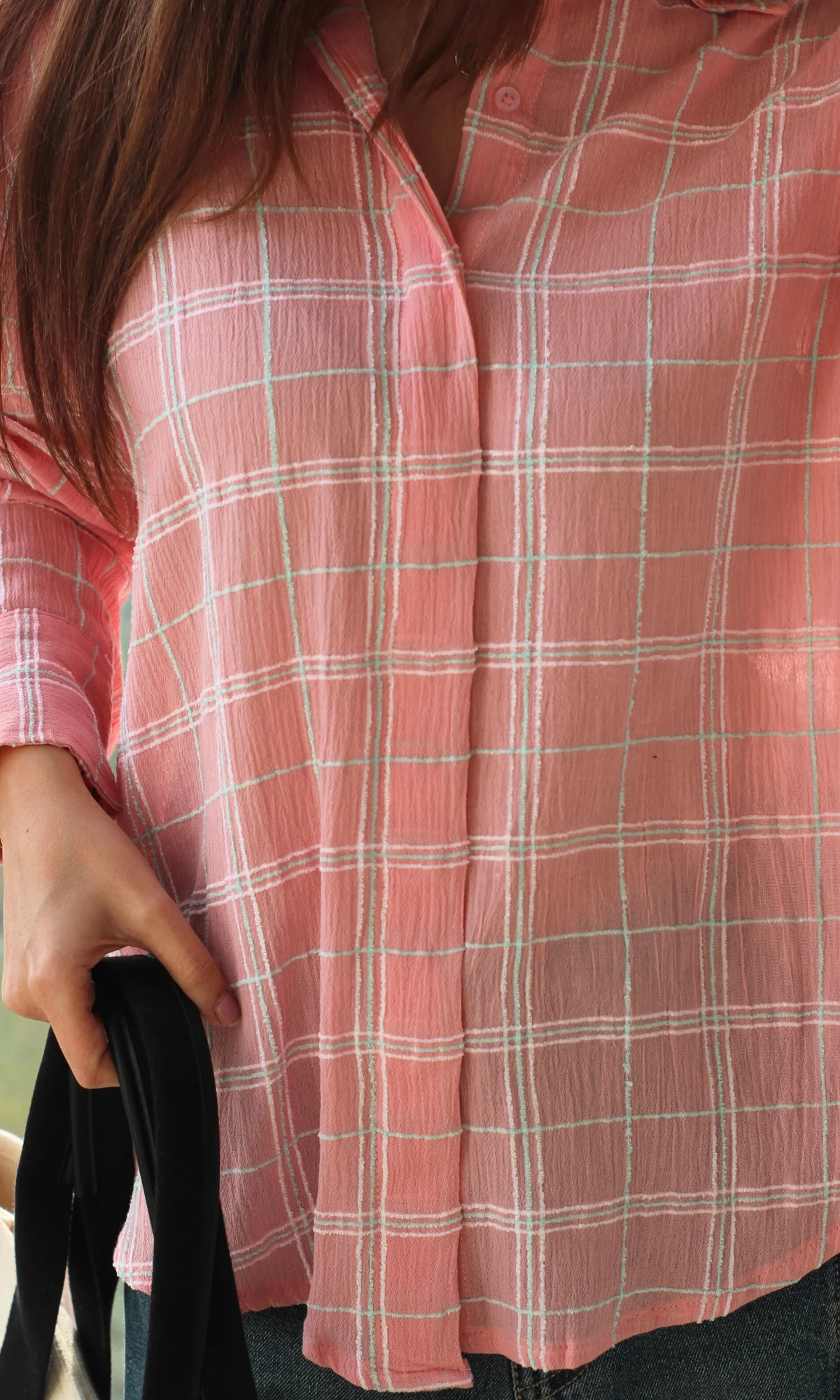 Pink Crinkled Checked Shirt - Image 2