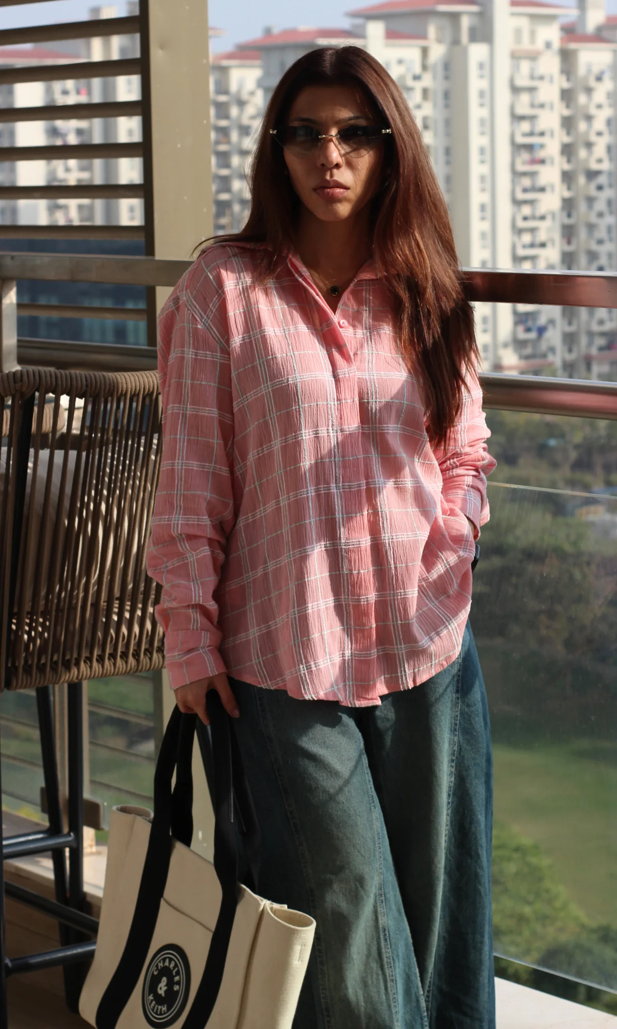 Pink Crinkled Checked Shirt - Image 4