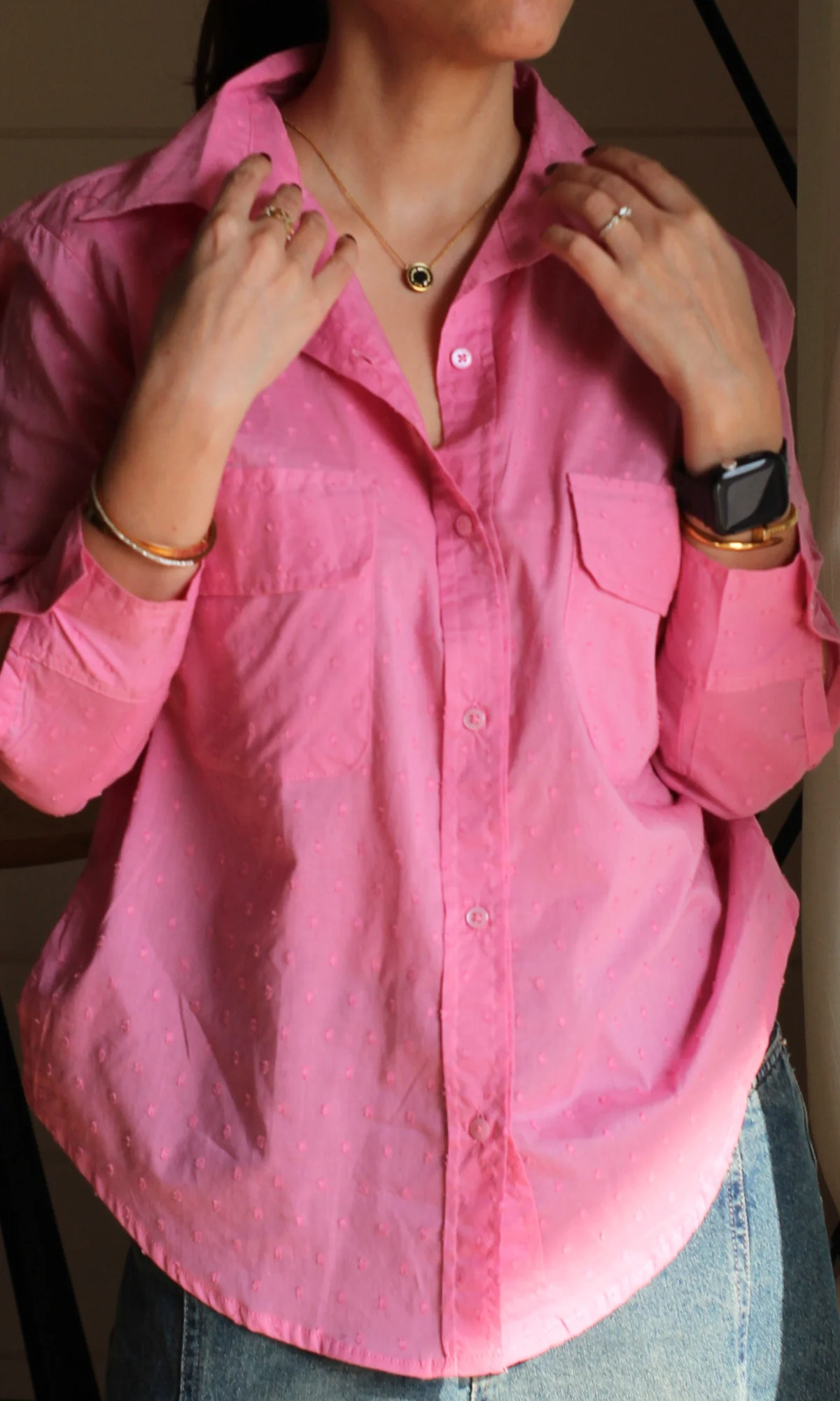Pink Dobby Flap Pockets Shirt - Image 2