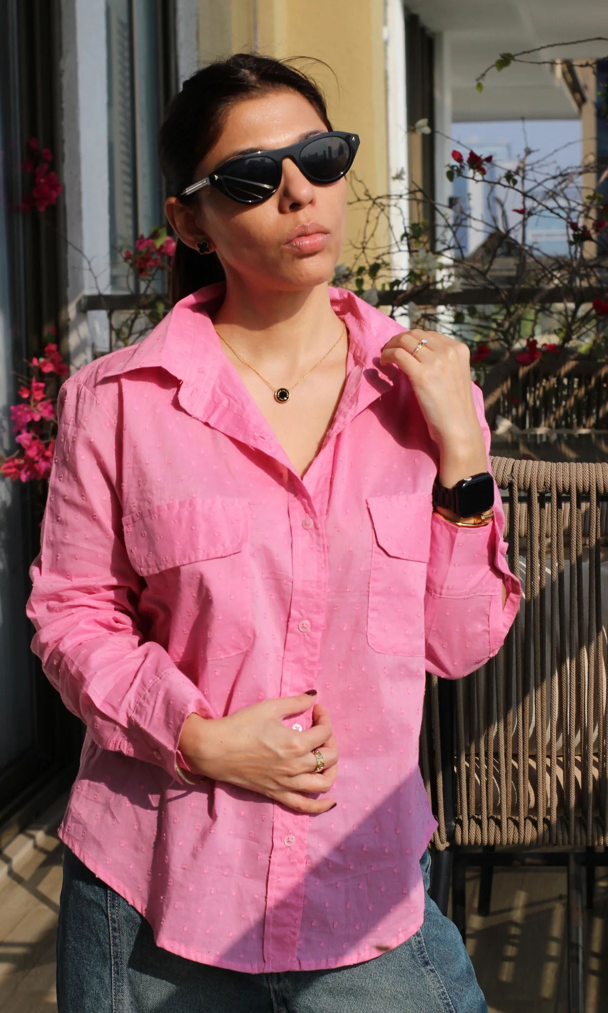 Pink Dobby Flap Pockets Shirt - Image 3