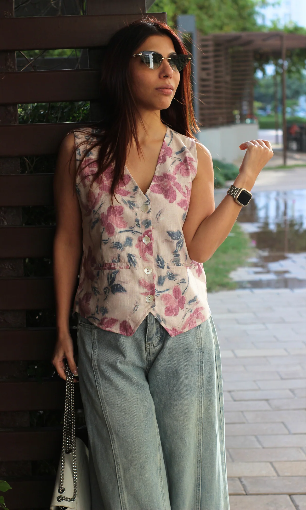 Pink Floral Print Waist Coat - Image 3