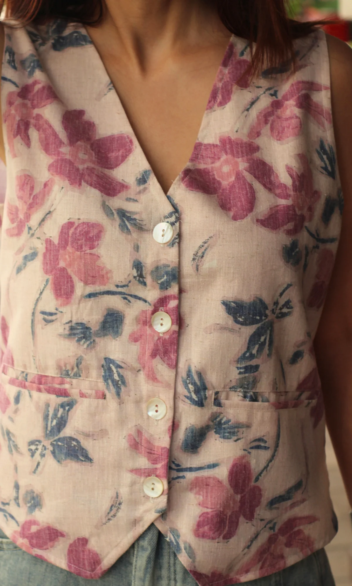 Pink Floral Print Waist Coat - Image 5