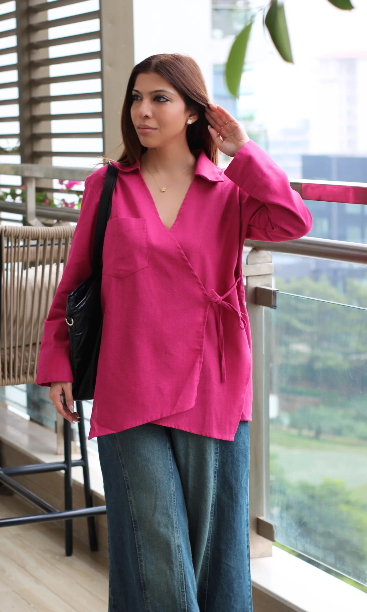 Pink Linen Cuts Detail Kimono Top - Image 2