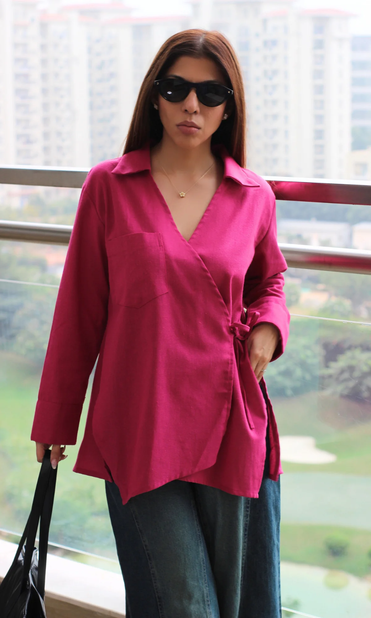 Pink Linen Cuts Detail Kimono Top - Image 3