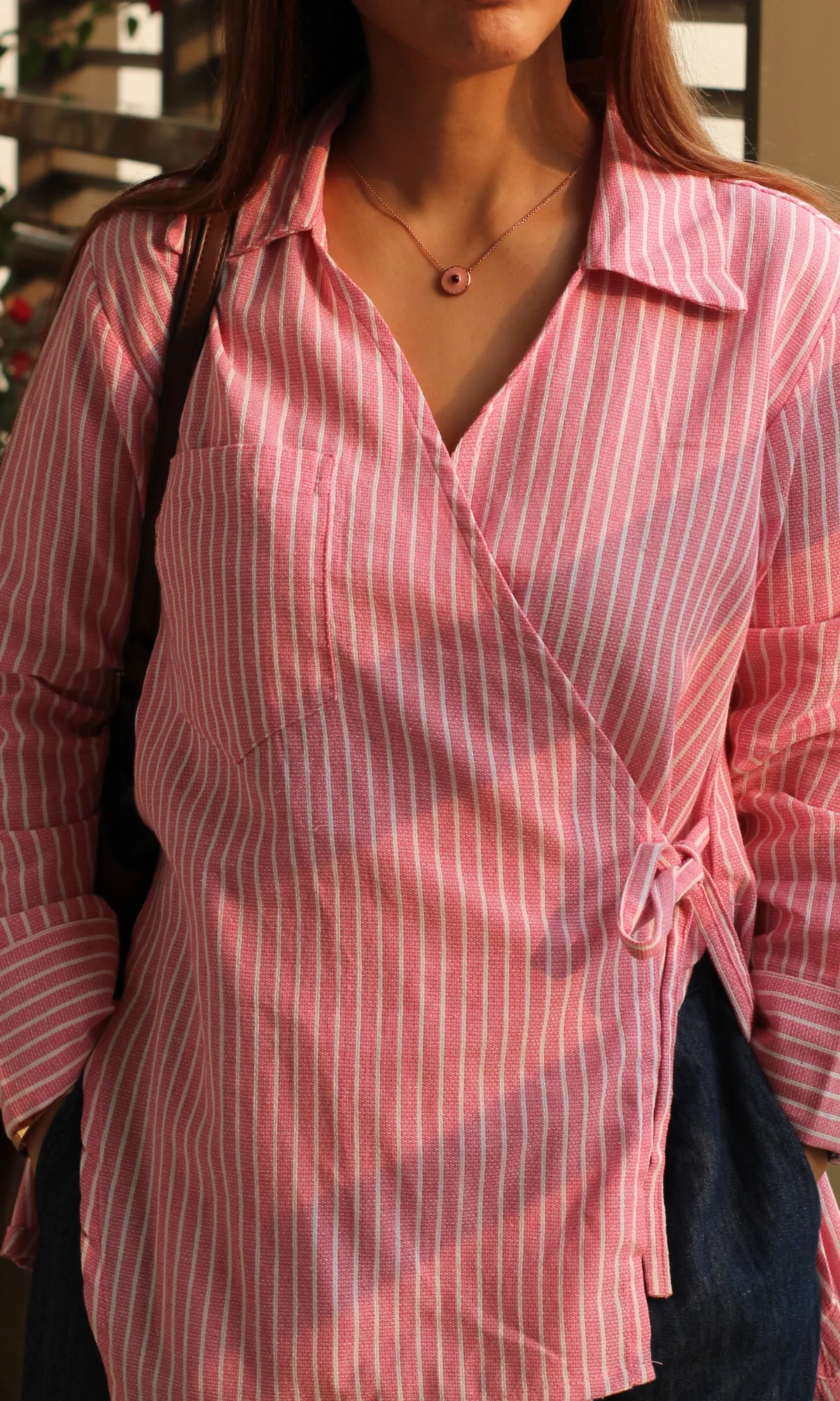 Pink Parallel Cuts Detail Kimono Top - Image 2