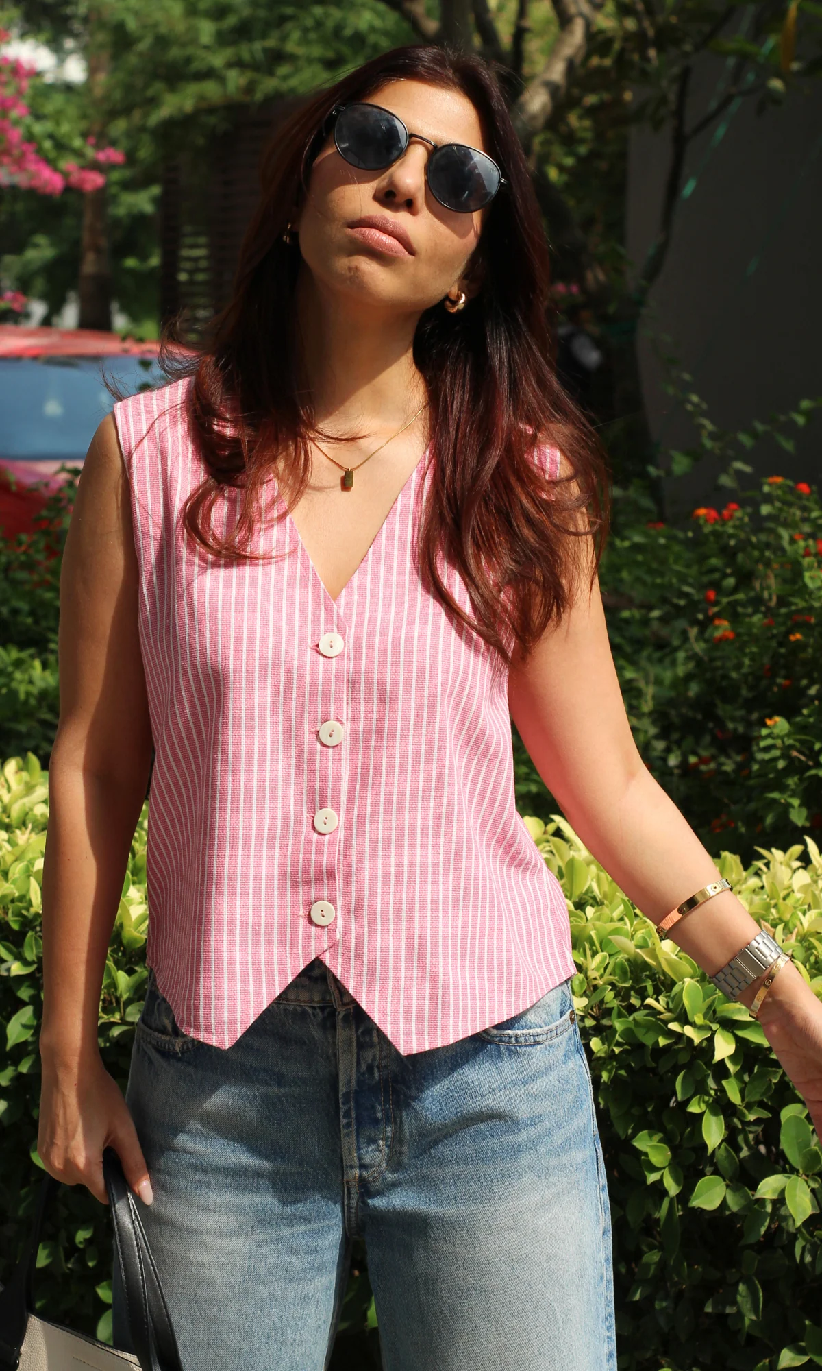 Pink Parallel Striped Waist Coat - Image 4