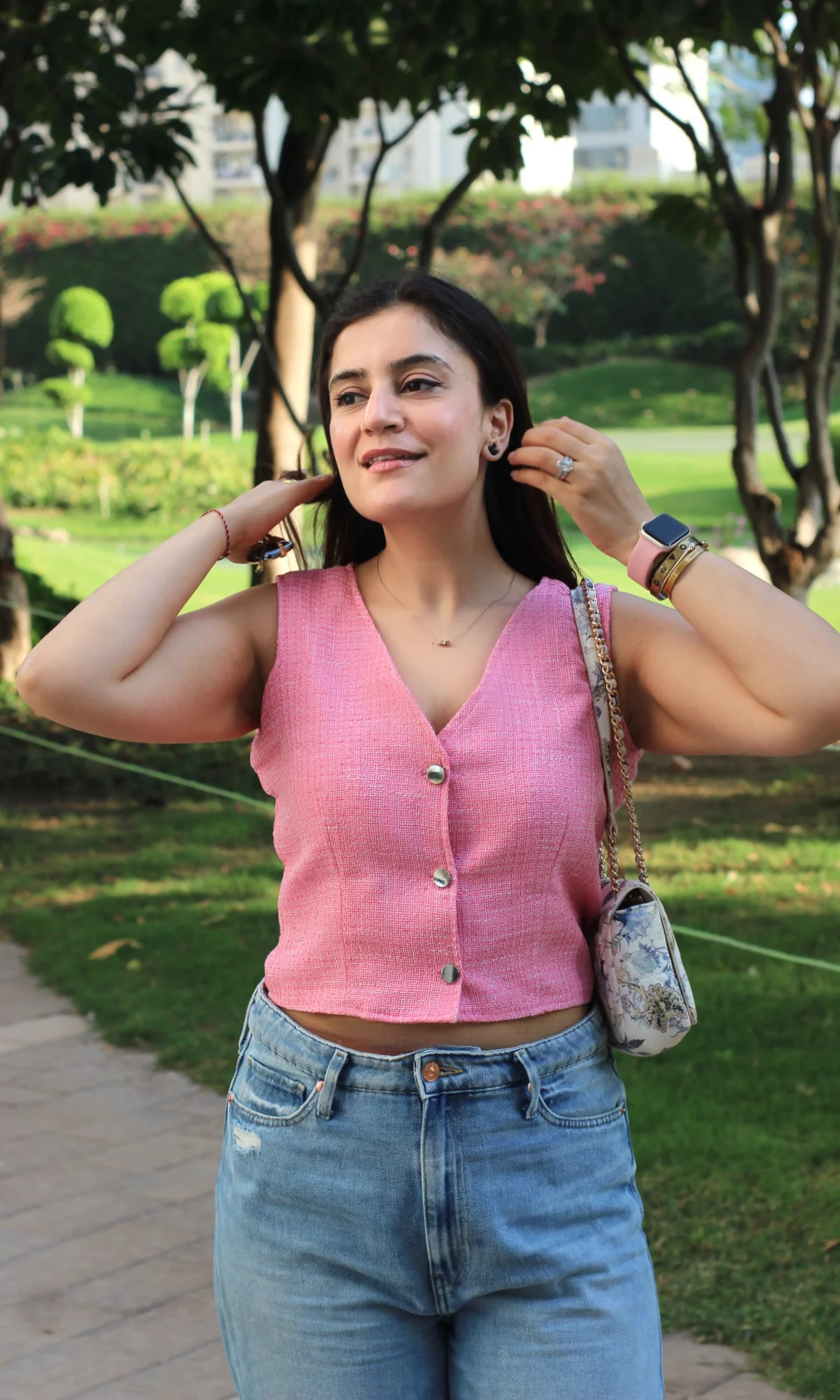 Pink Tweed Cropped Waist Coat - Image 3