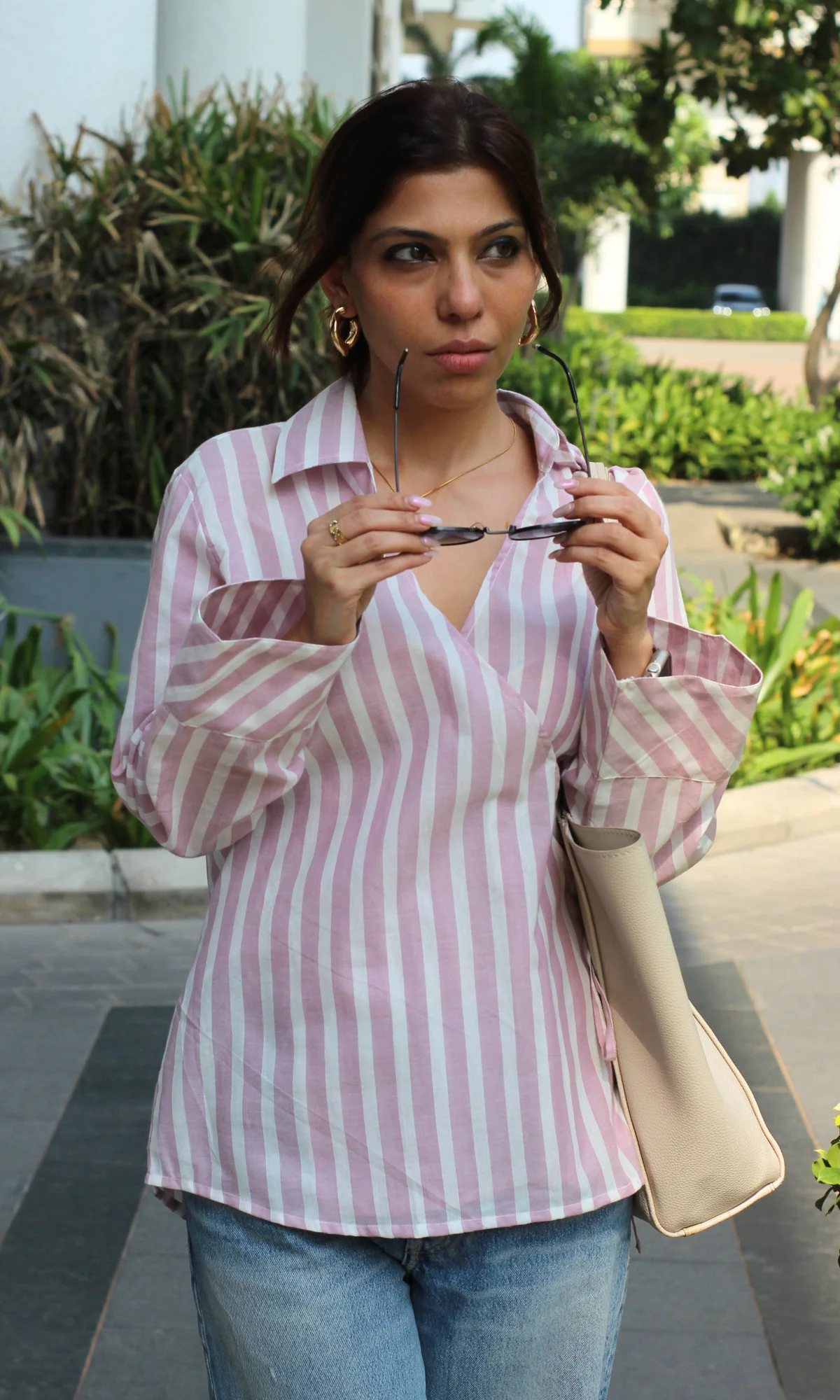 Pink-White Collared Cotton Kimono Top - Image 6