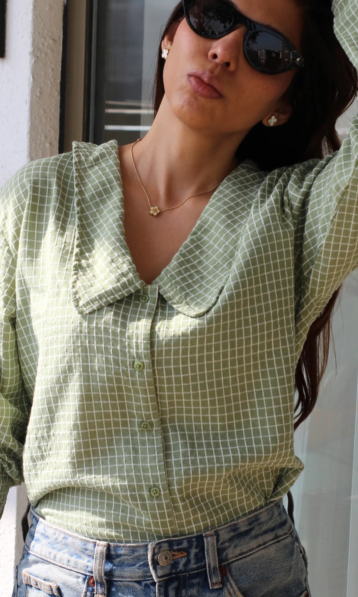 Pista Gingham-Check Peter Pan Collared Shirt