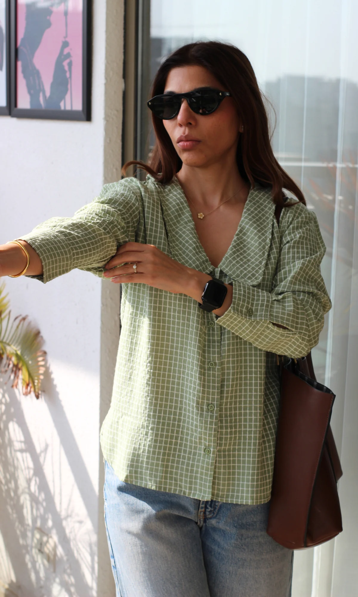 Pista Gingham-Check Peter Pan Collared Shirt - Image 2