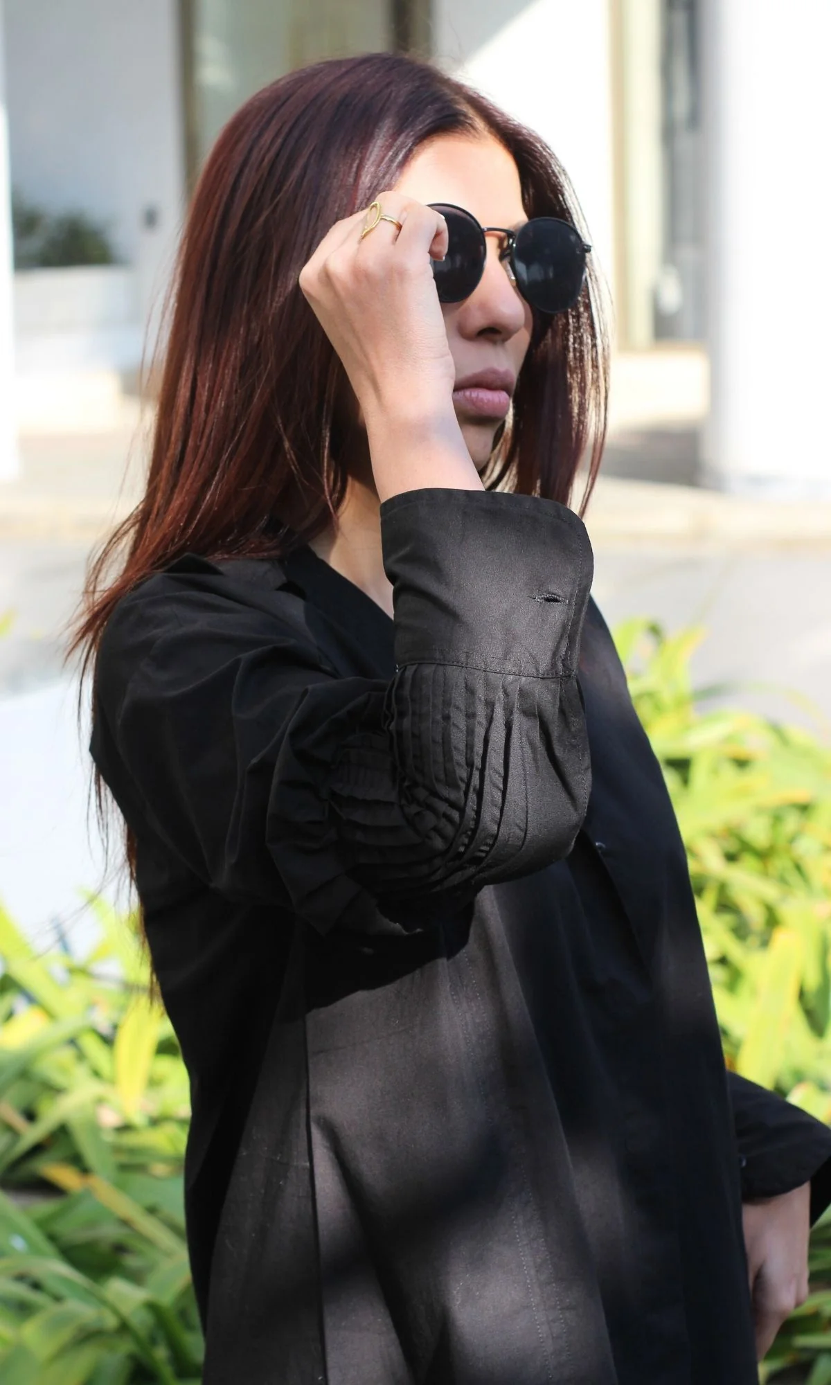 Pleated Detailed Black Poplin Dress - Image 7