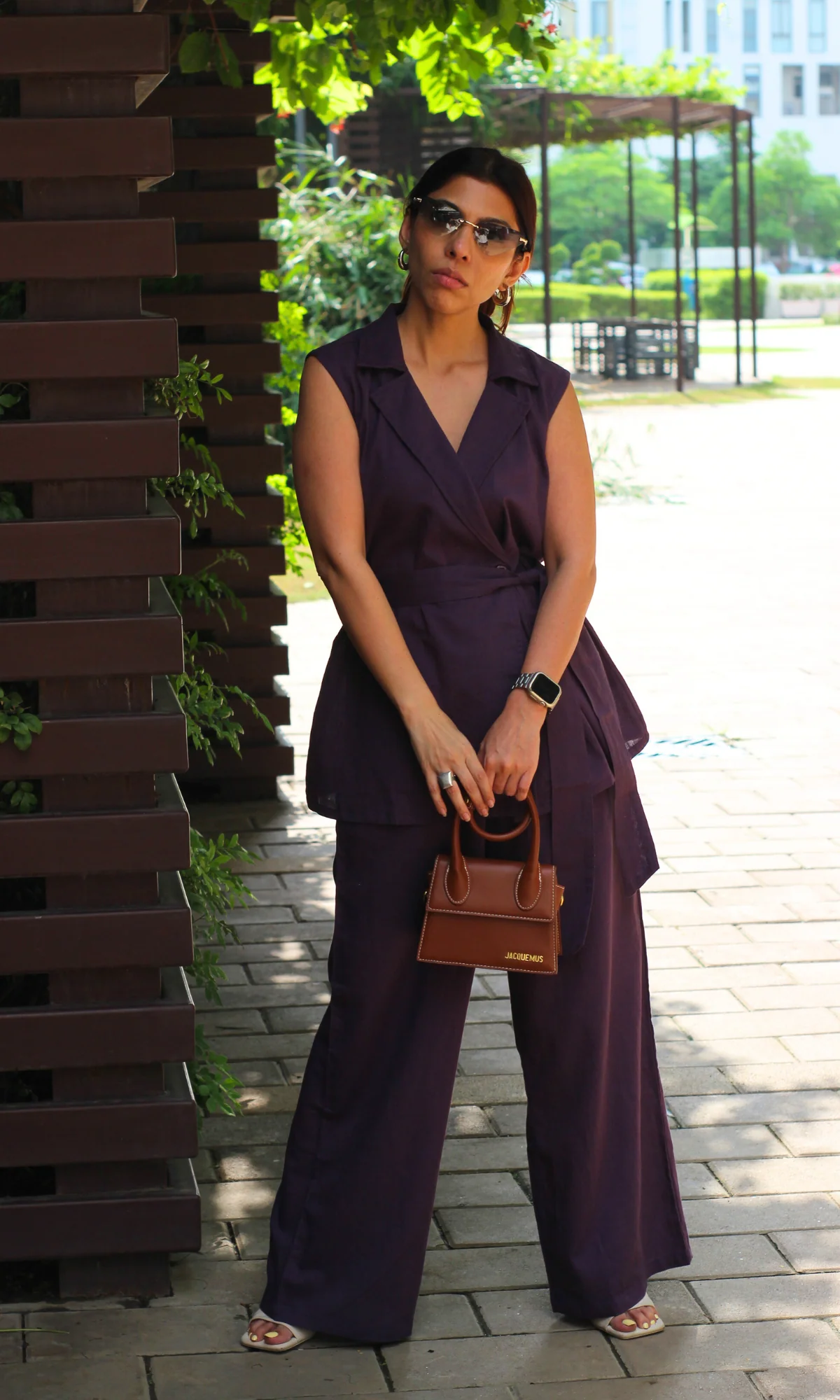 Deep Plum Belted Blazer Top with Flared Pants Co-ord - Image 5