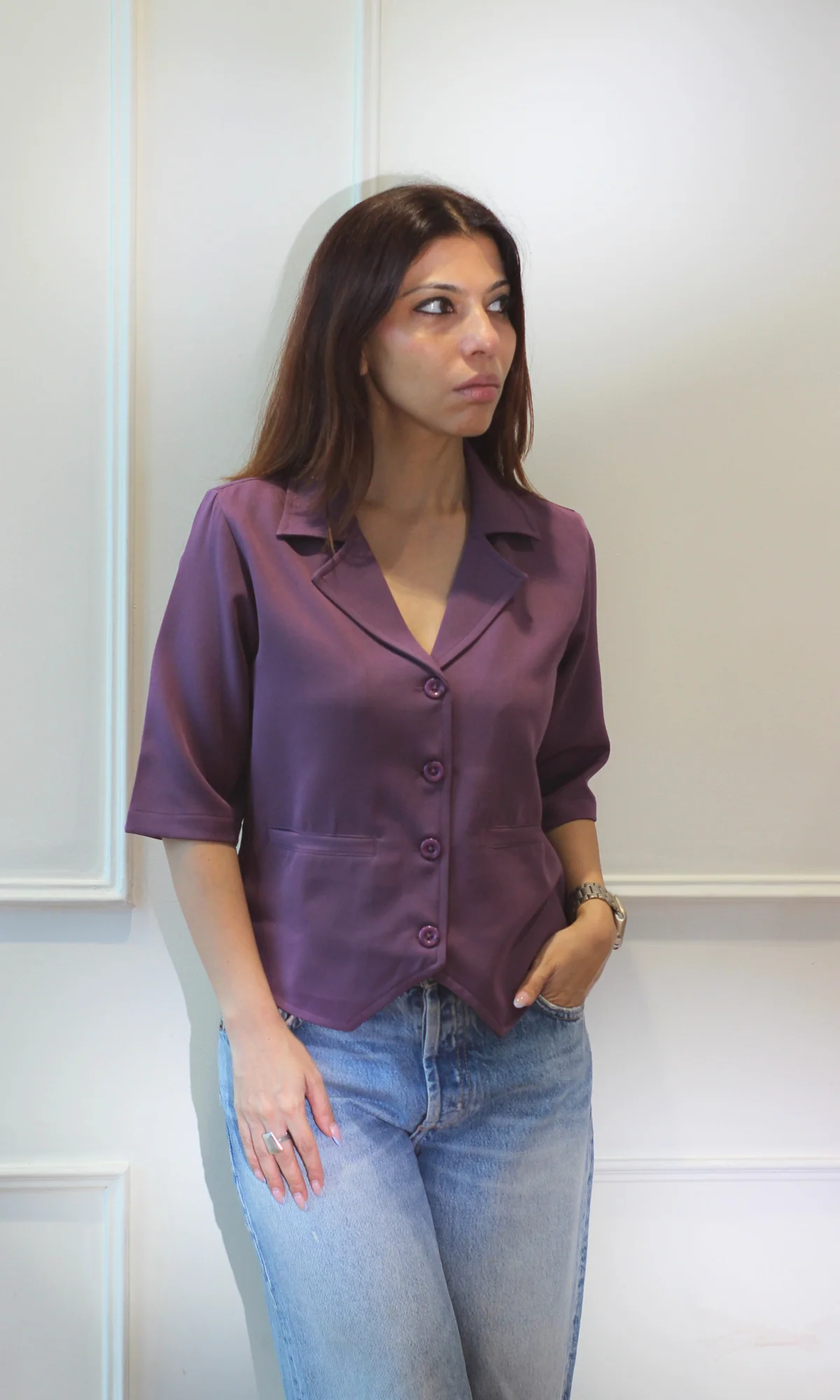 Plum Dusk Sleeved Waist Coat - Image 4