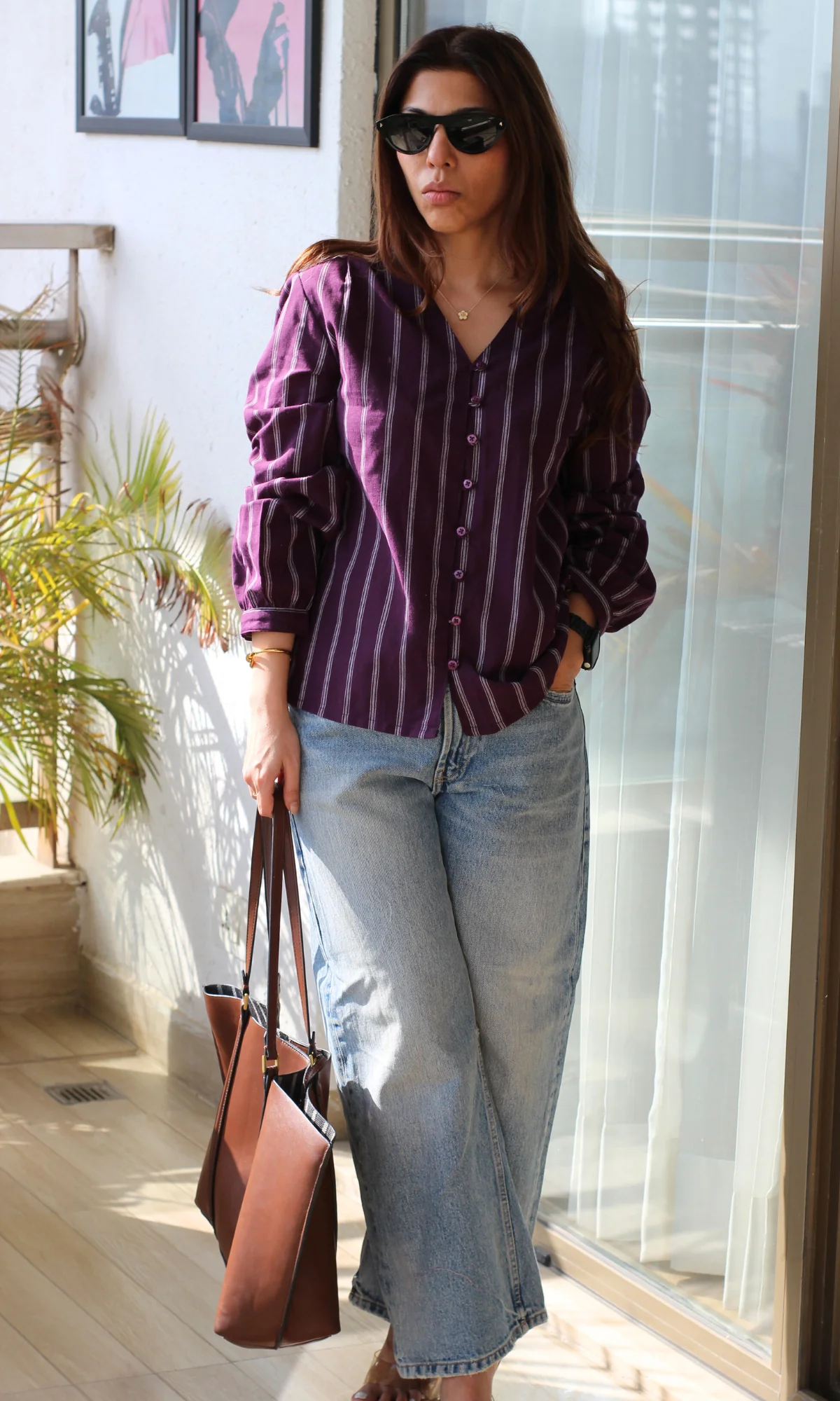 Plum Line Buttoned Top