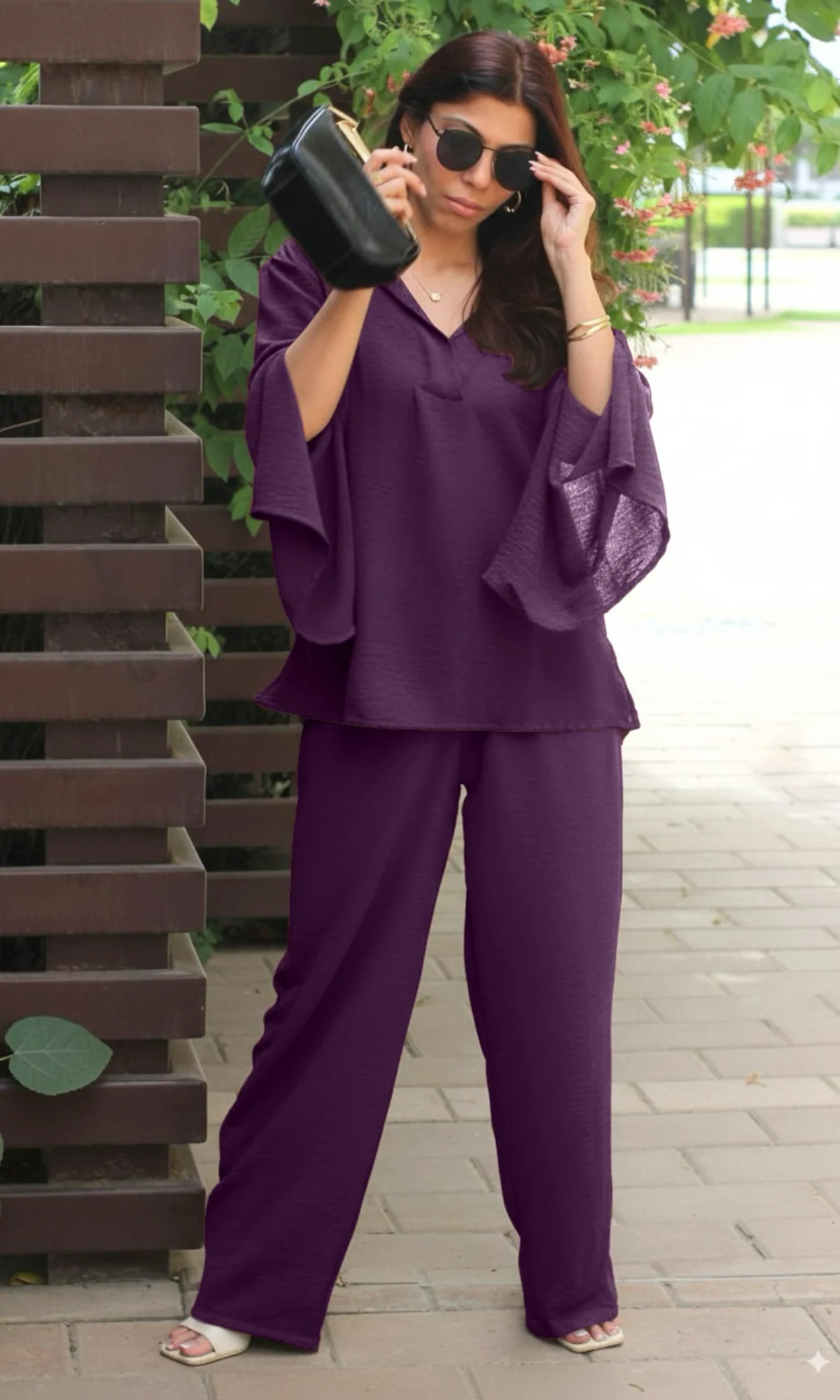 Plum Slit Sleeves Top and Pants Co-ord - Image 2
