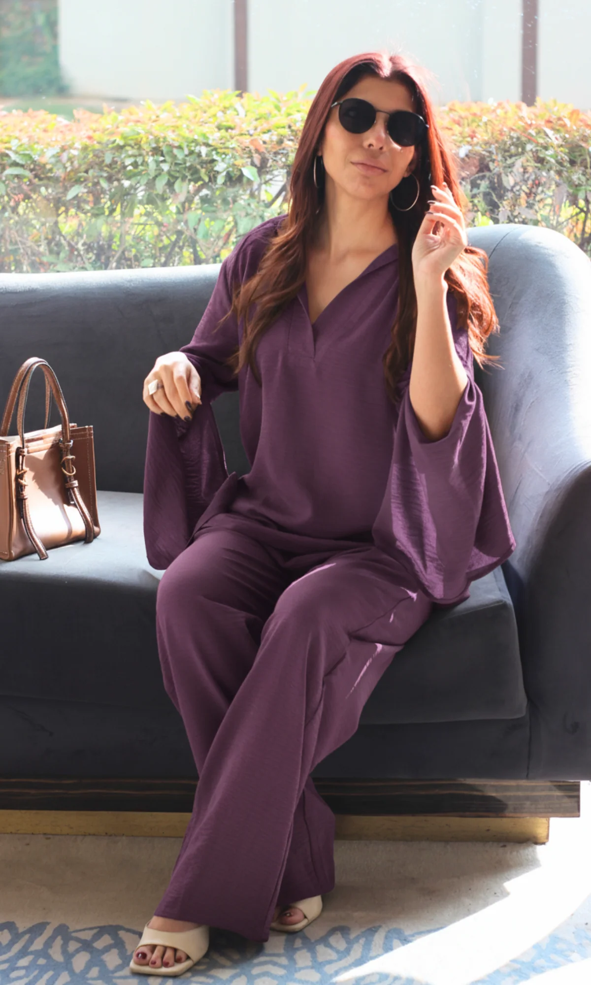 Plum Slit Sleeves Top and Pants Co-ord - Image 3