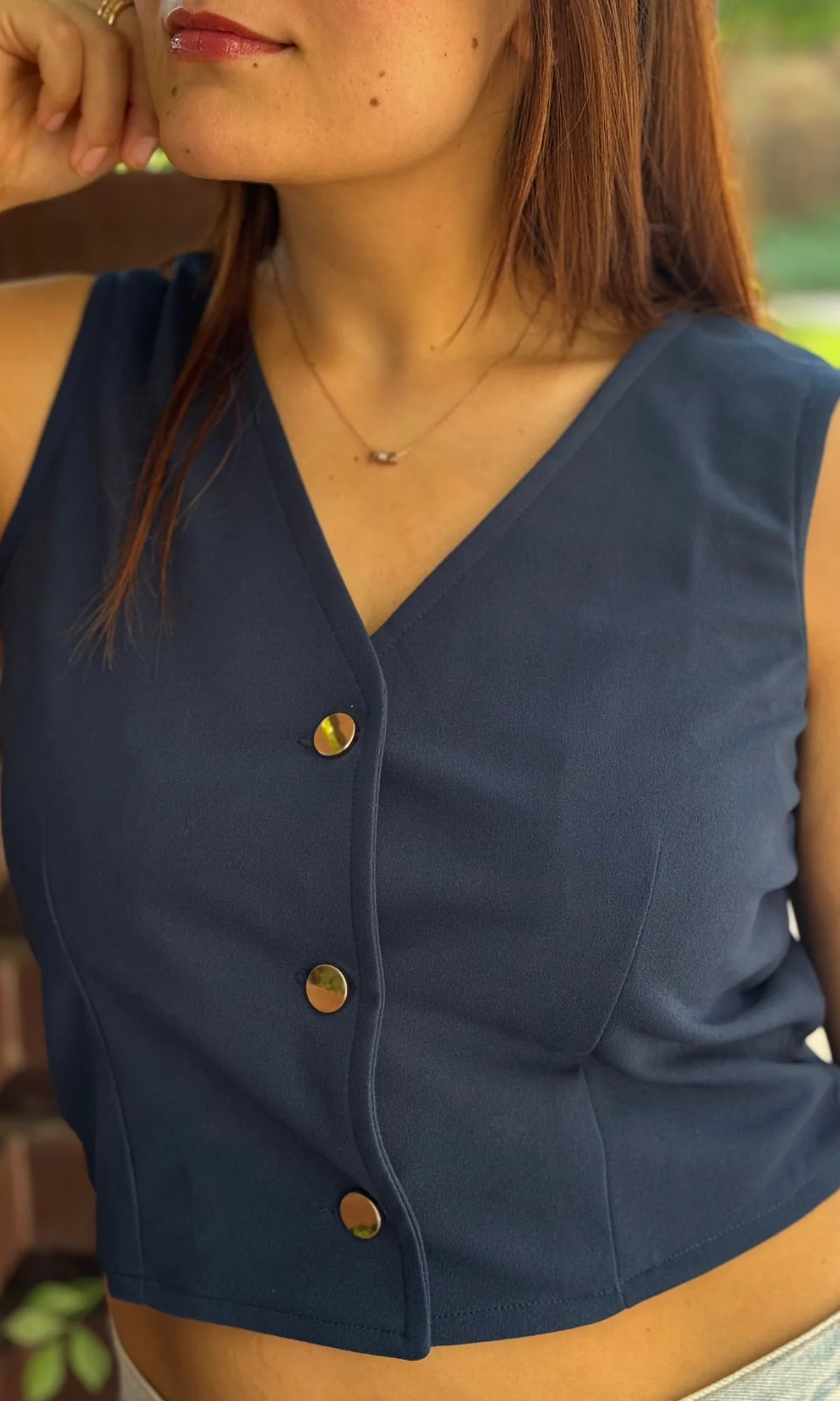 Prussian Blue Cropped Waist Coat - Image 4