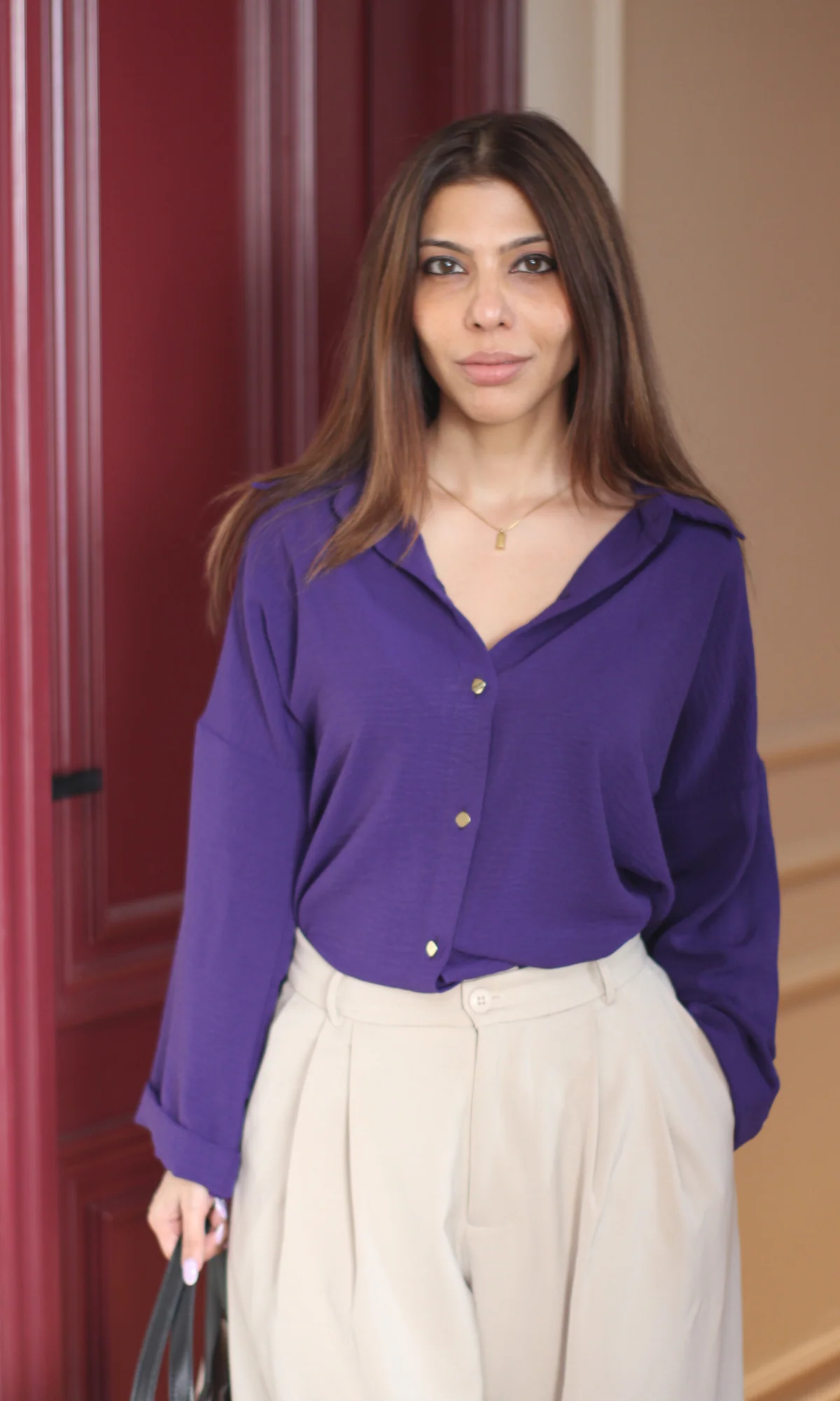 Purple Metallic Buttoned Shirt - Image 4