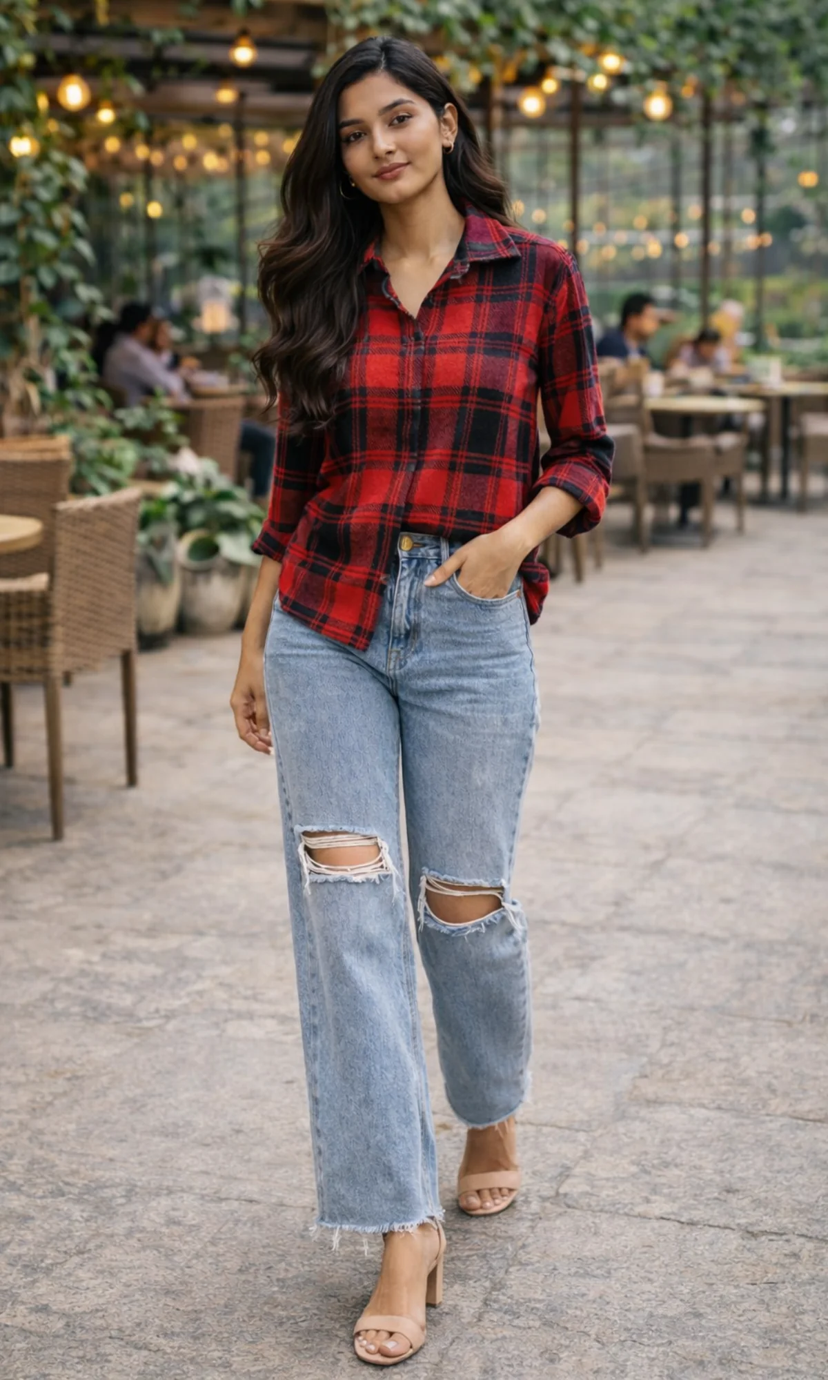 Red Black Plaid Winter Checked Shirt - Image 3