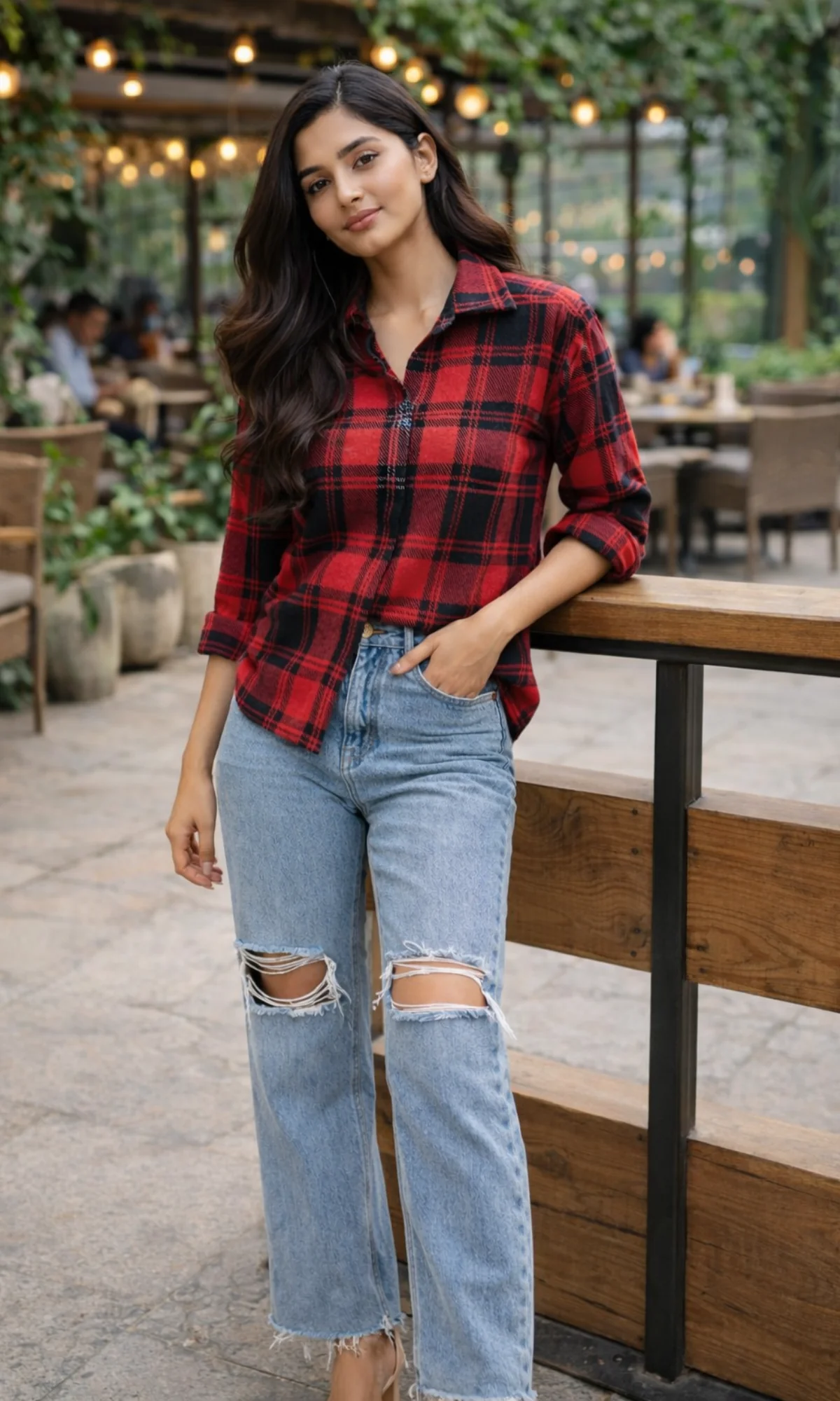 Red Black Plaid Winter Checked Shirt - Image 4