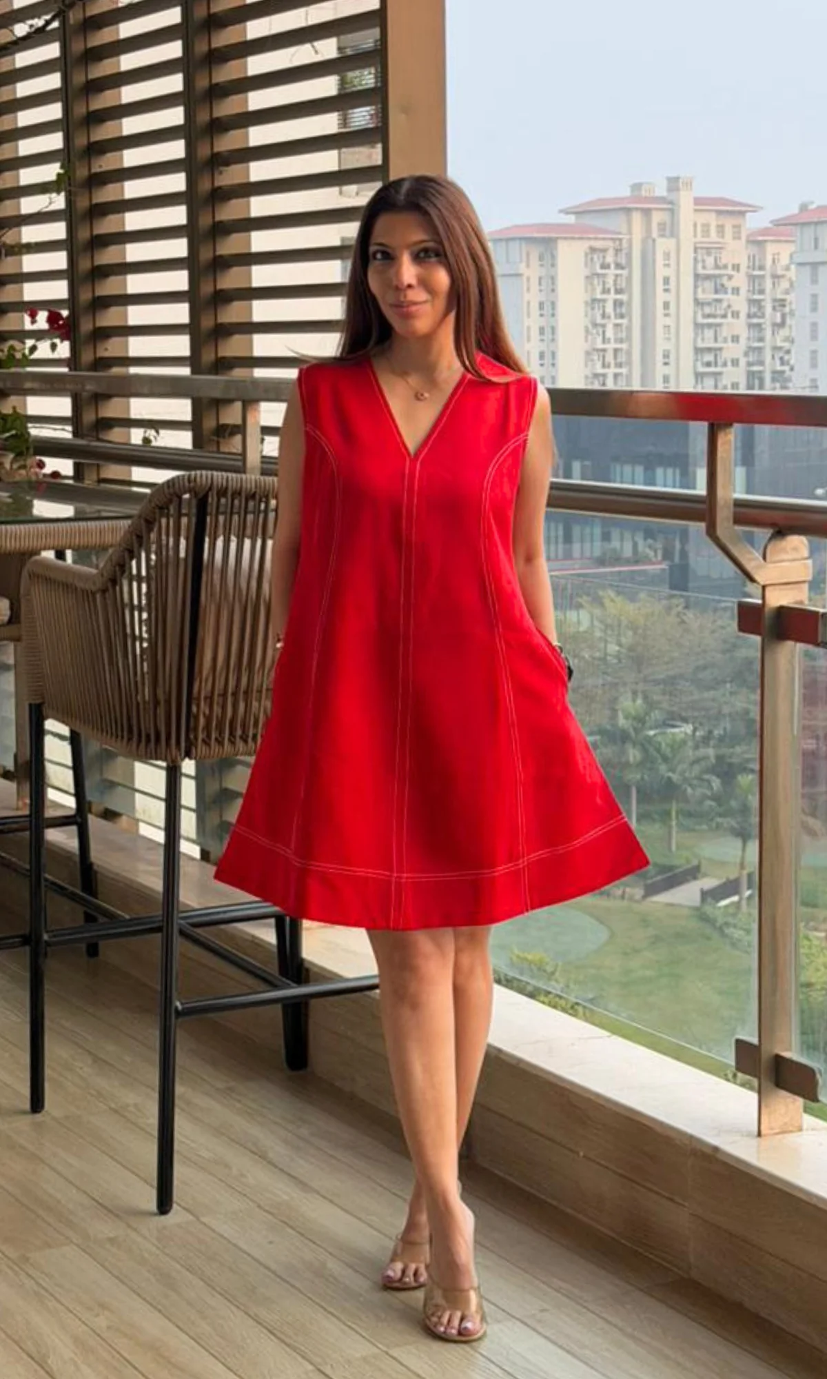 Red Stitch A-Line Dress - Image 3