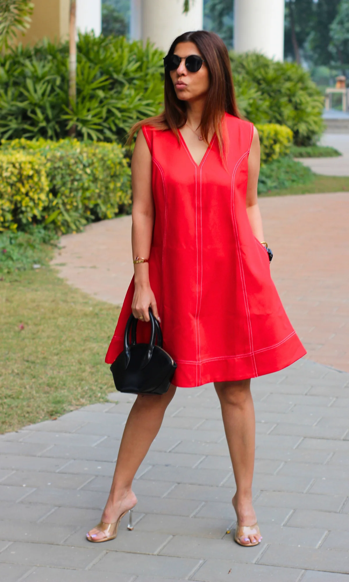 Red Stitch A-Line Dress - Image 5