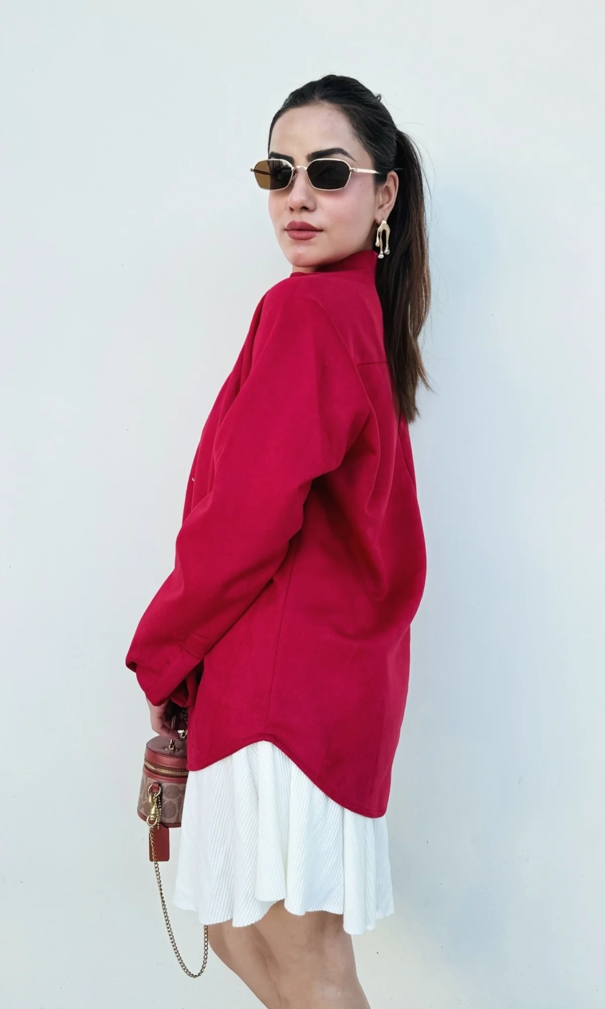 Red Suede Metallic Buttoned Shirt - Image 2