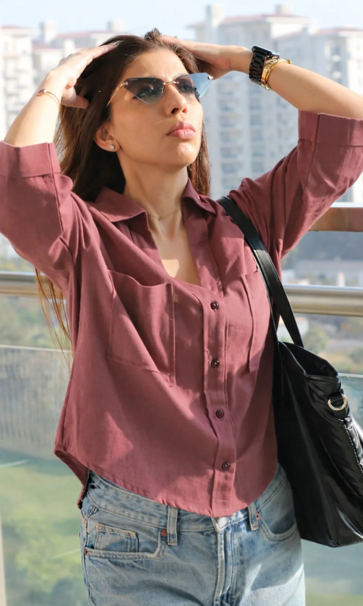 Rosewood Cotton Cropped Shirt - Image 2