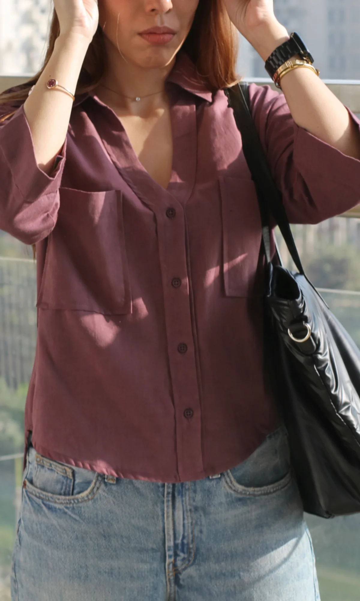 Rosewood Cotton Cropped Shirt - Image 3