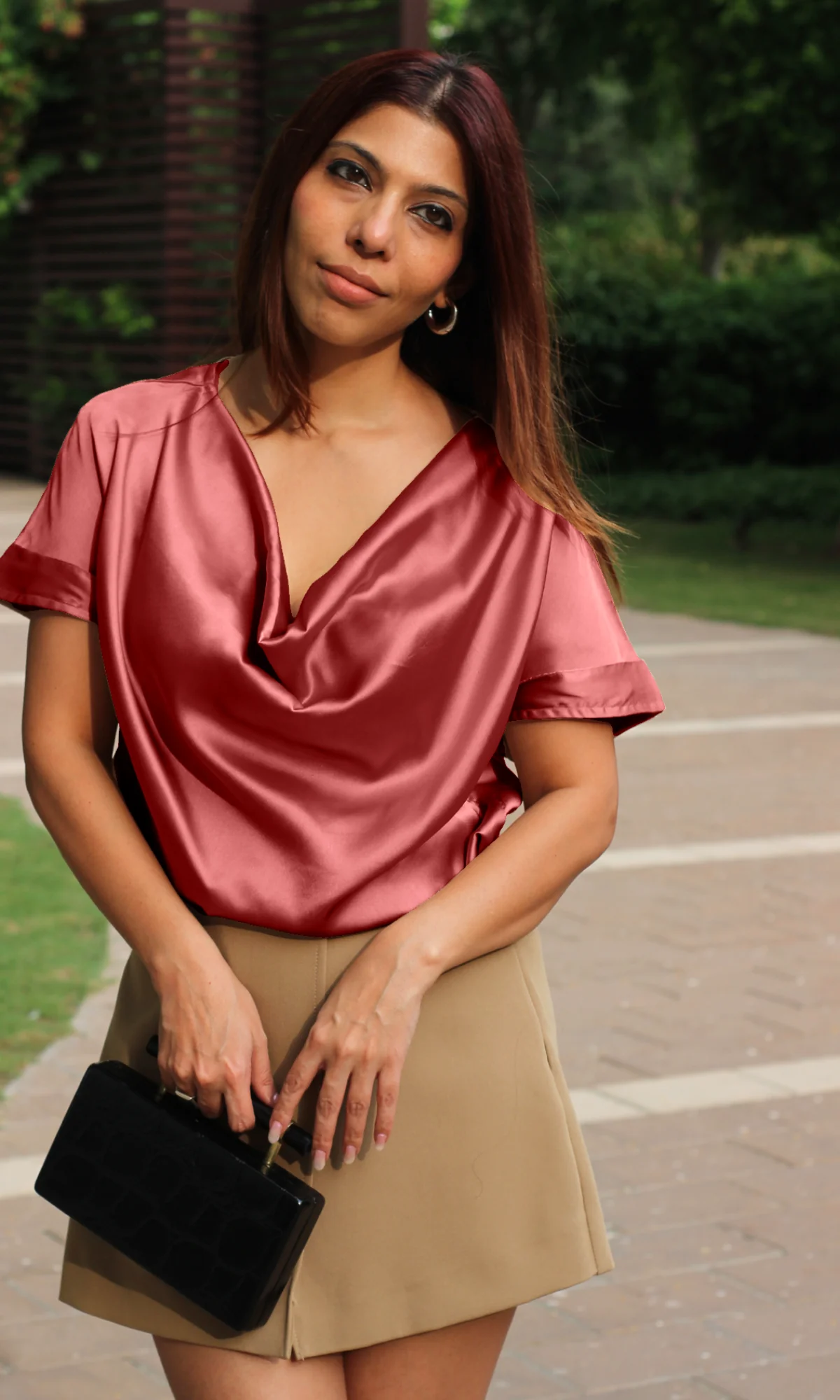 Rouge Satin Cowl Neck Top - Image 3