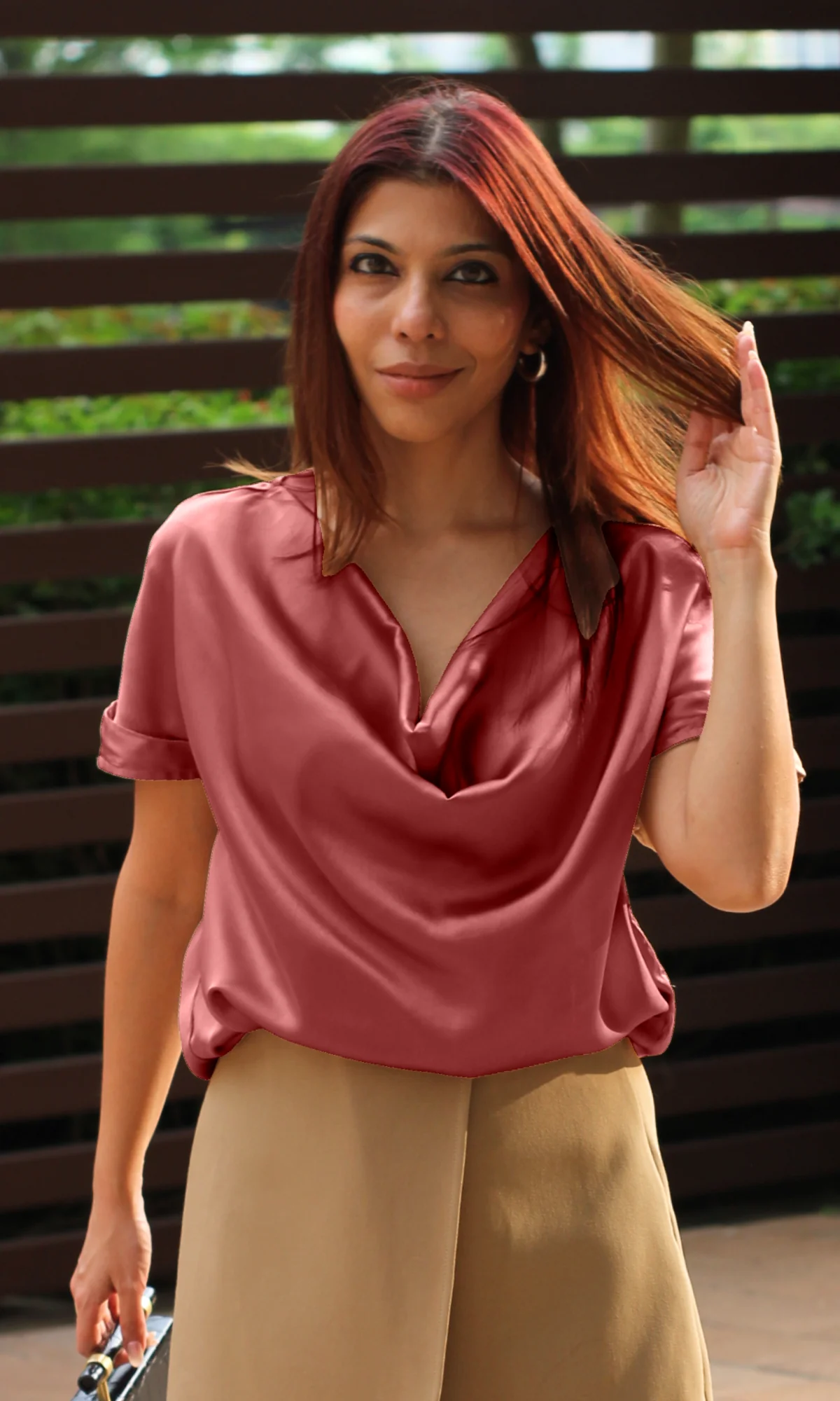 Rouge Satin Cowl Neck Top - Image 4