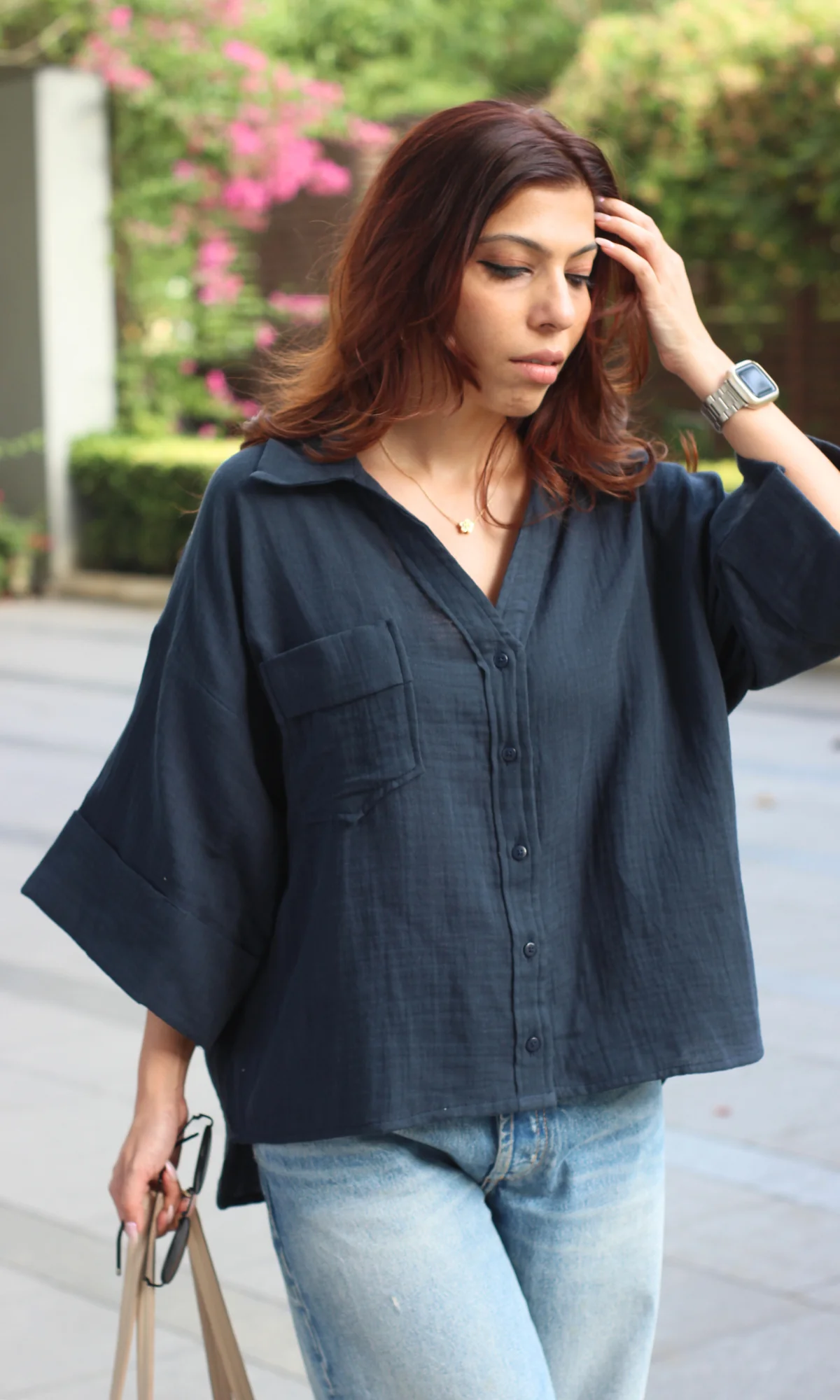 Royal Blue Cotton Textured Shirt - Image 3