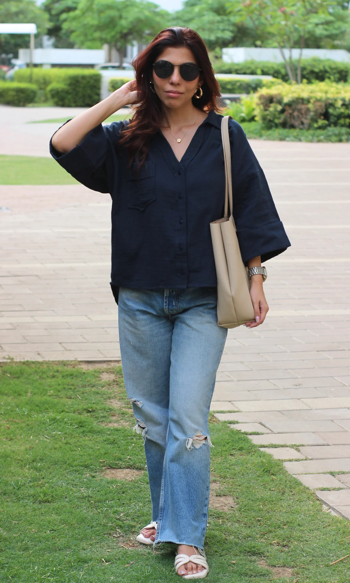 Royal Blue Cotton Textured Shirt - Image 4