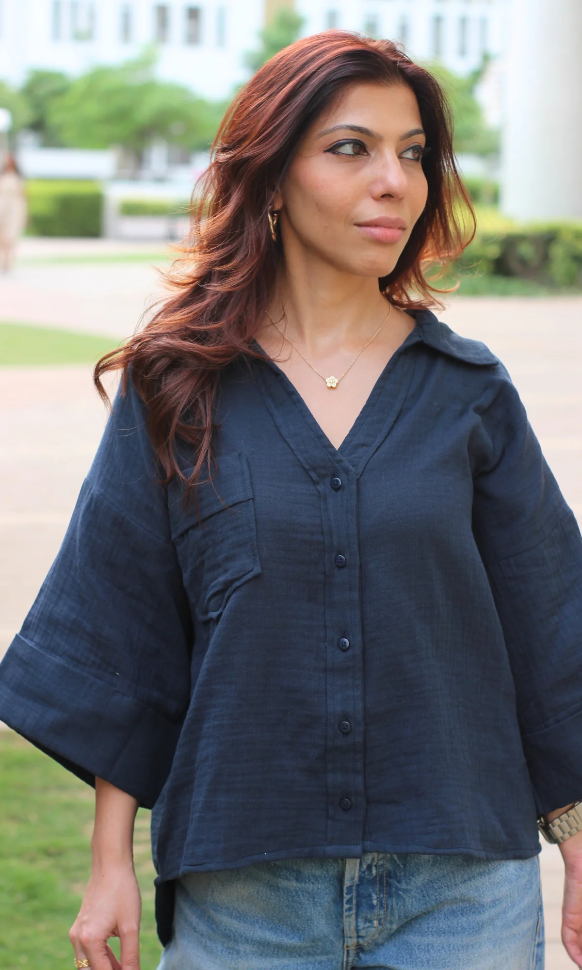 Royal Blue Cotton Textured Shirt - Image 6